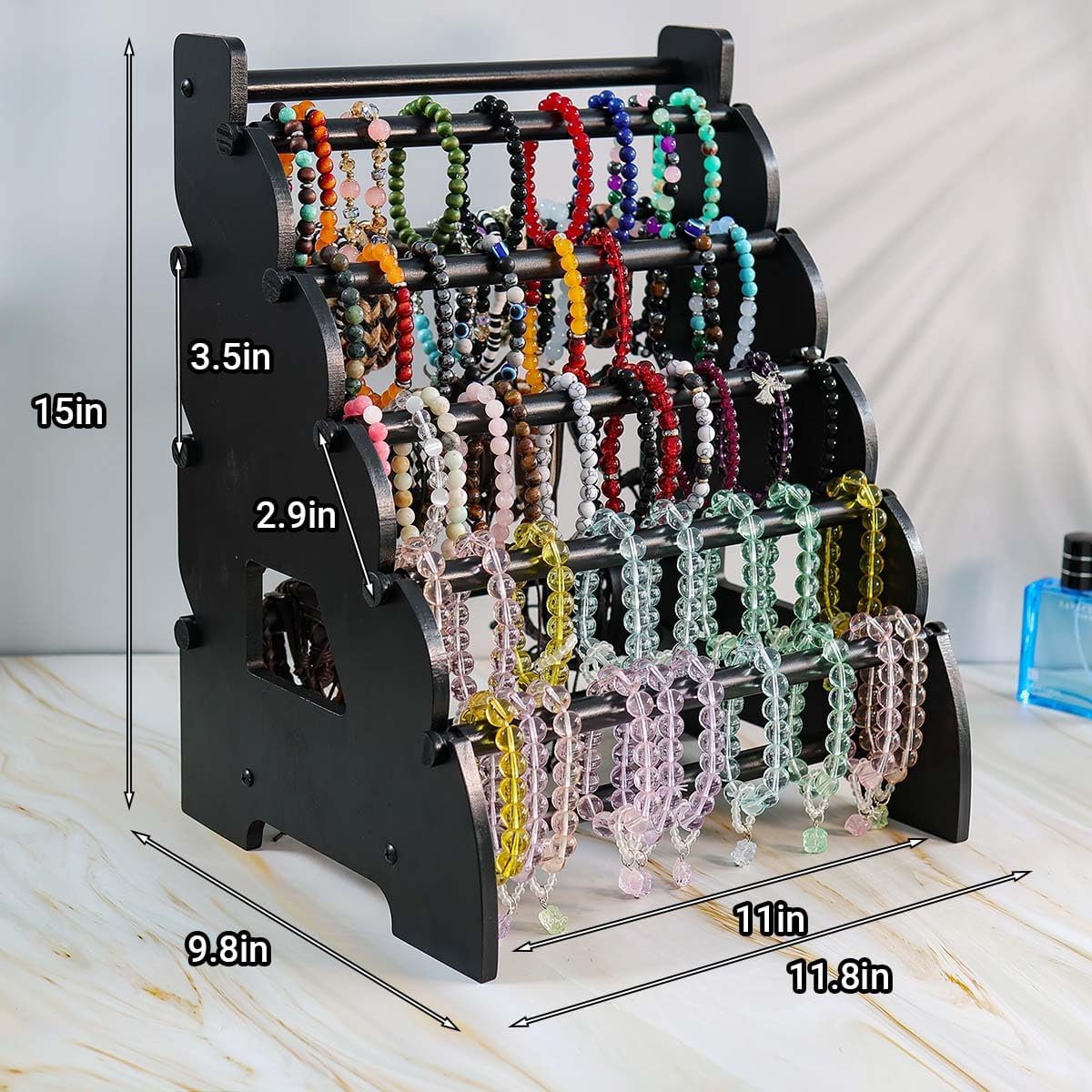 Wooden Bracelet Holder 8 Tier Jewelry Bracelet Display Stand, Portable Organizer for 150-240 Bangles & Scrunchies - for Vendors,Retail Stores, Craft Shows, and Home Storage (black)