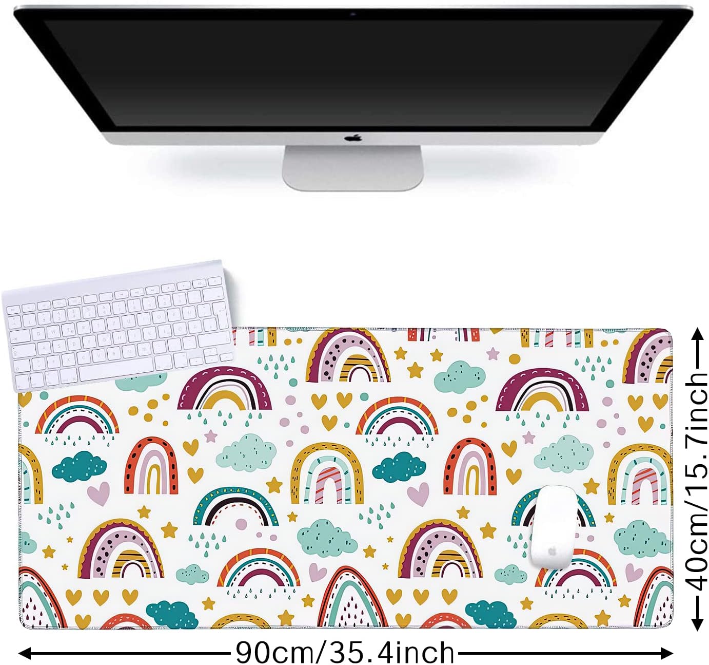 Rainbow in Cartoon Gaming Mouse Pad XXL Large Desk Mouse Pad Keyboard Mat with Stitched Edges Waterproof Non-Slip Desk Mat for Laptop,Keyboard,Computer 35.4 * 15.7 Inch