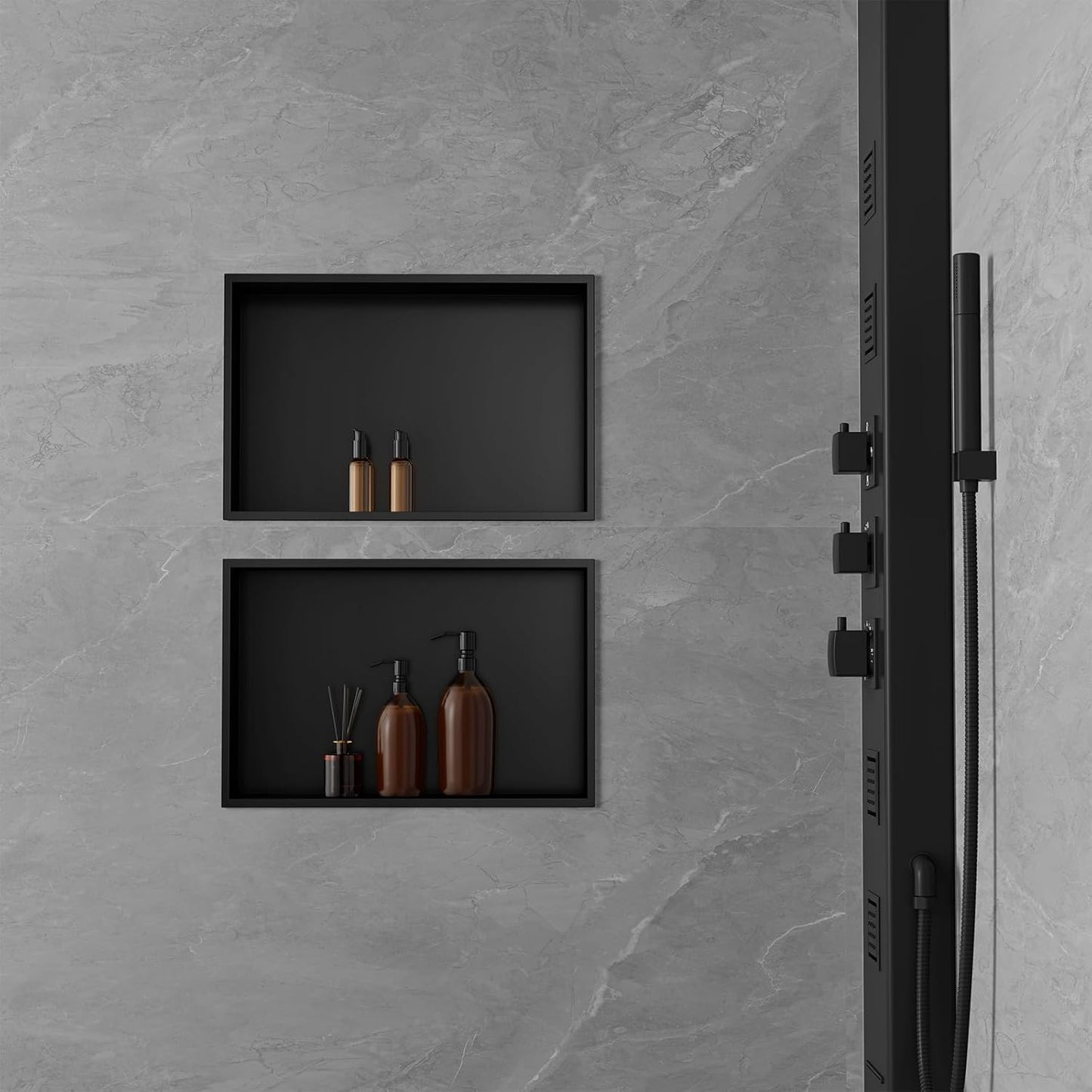 Achelous Stainless Steel Insert Shower Niche 18" X 12" NO Tile Needed, Bathroom Wall Niche Recessed Shower Shelf Organizer, Wall-inserted Niche Recessed Shower Caddy, Matte Black
