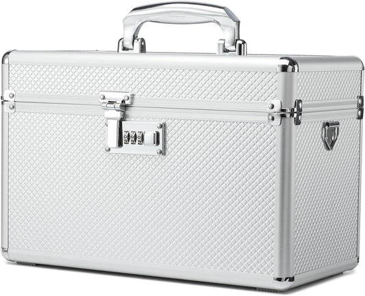 Storage Lock Box with Combination code, Lockable Medicine Storage Case, Empty First Aid Box, Security Lock Box, Multipurpose Lockbox for Home and Outdoor Use (Silver, Large)