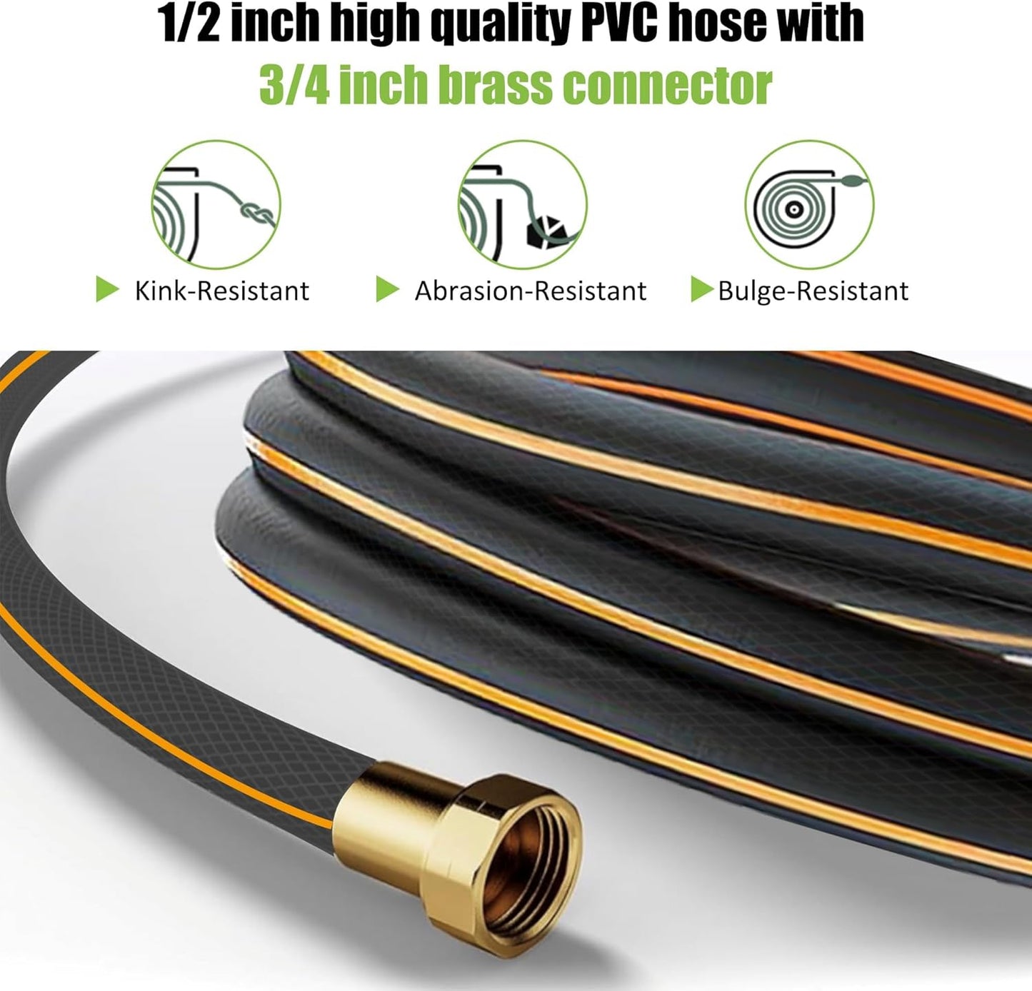 Hose Reel, Retractable Garden Hose Reel, 65 ft x 1/2 inch Garden Hose with Auto Return System, Retractable Water Hose with 180°Swivel Wall Mounted Bracket, 9 Pattern Sprayer Nozzle & Any Length Lock