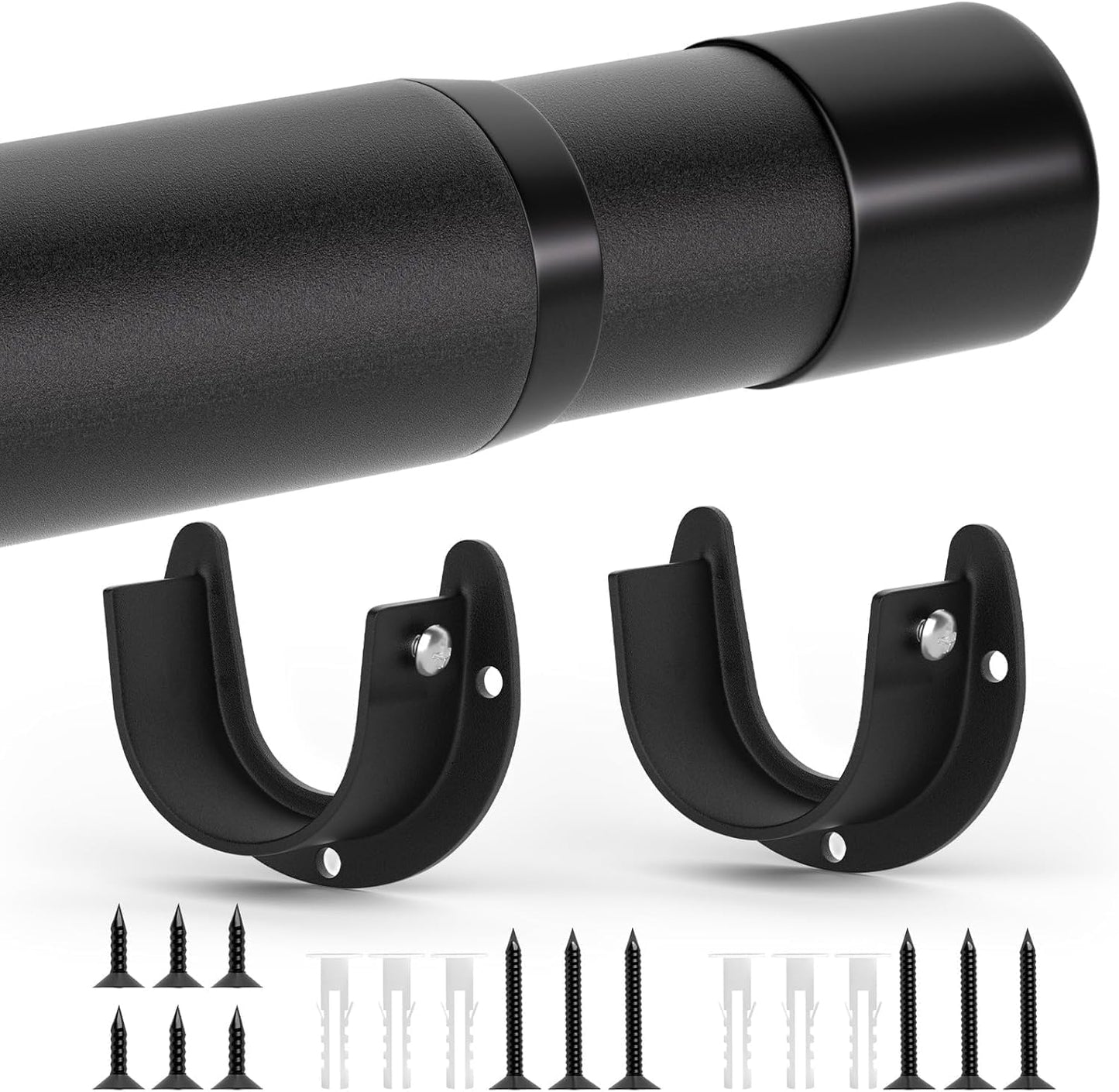 Closet Rod, 17 to 97 Inch Closet Rods for Hanging Clothes, Heavy Duty Adjustable Clothes Hanging Bar Rod Matte Black Closet Poles for Wardrobes, Closet, Bathroom, Windows, 1.3 Inch Diameter