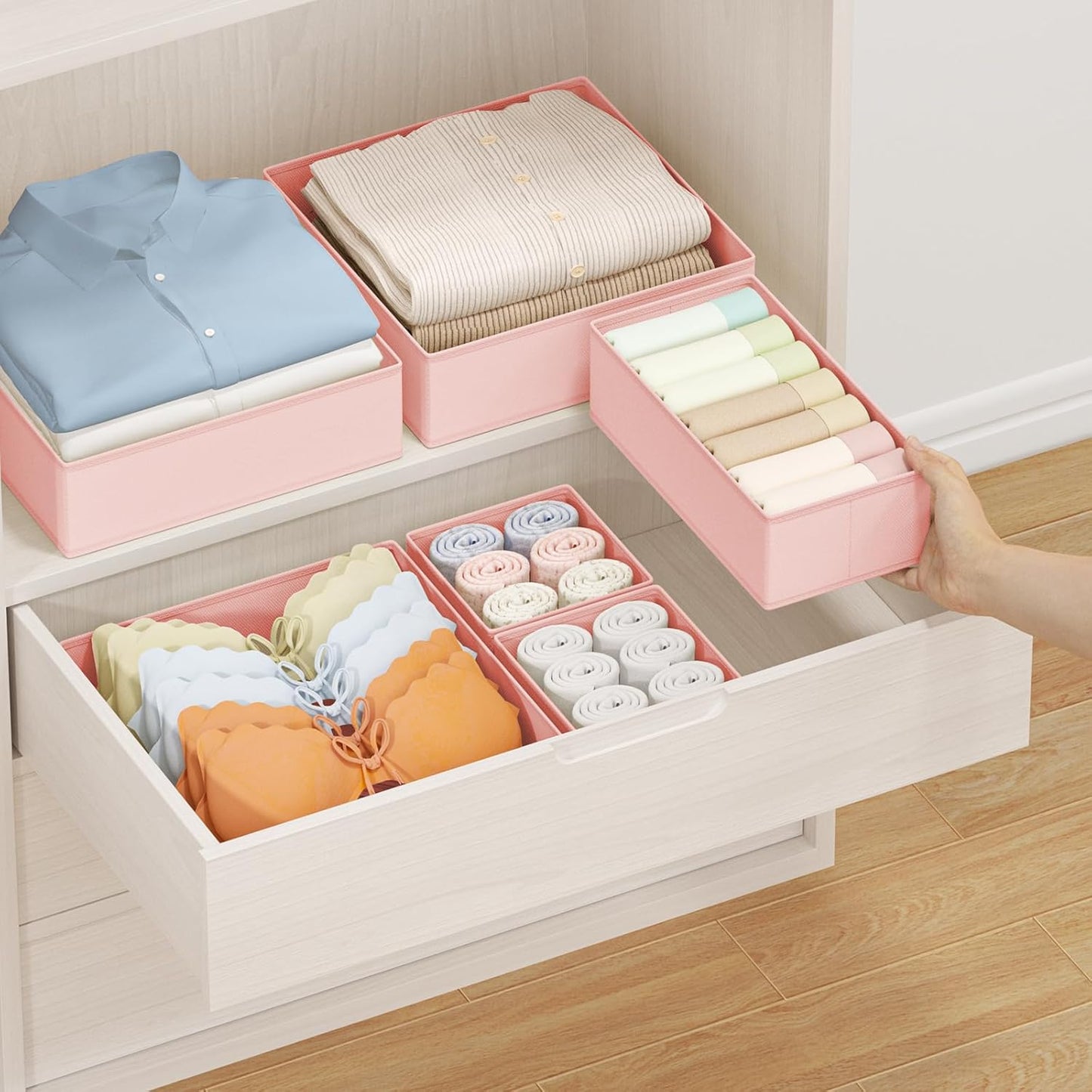 DIMJ Drawer Organizer Clothes Storage - 24 Pack Baby Dresser Organizer for Nursery, Foldable Closet Drawer Organizer Bins for Bedroom Organization, Fabric Storage Dividers for Socks, Underwears, Bras