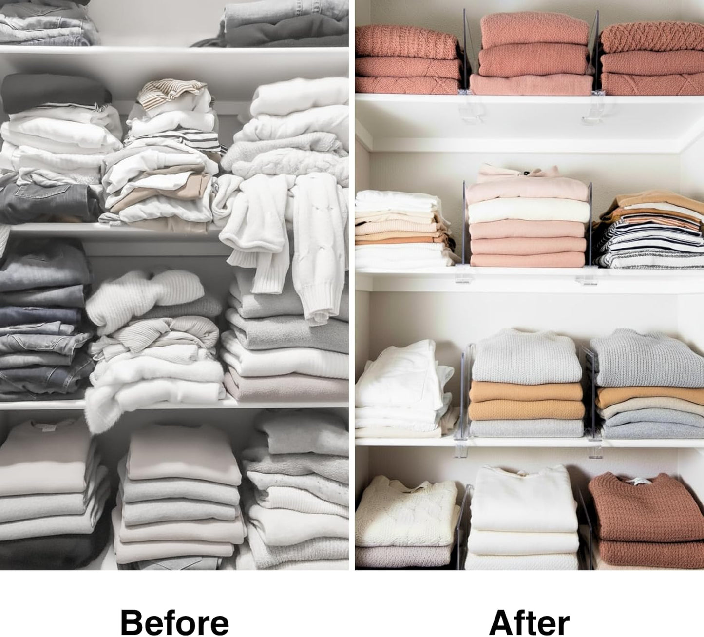 Shelf Dividers Purse Organizer for Closet: 8-Pack Acrylic Bag Storage Organizer for Handbags, Clutches, Clothes, Sweater, Towel on Wood Shelves
