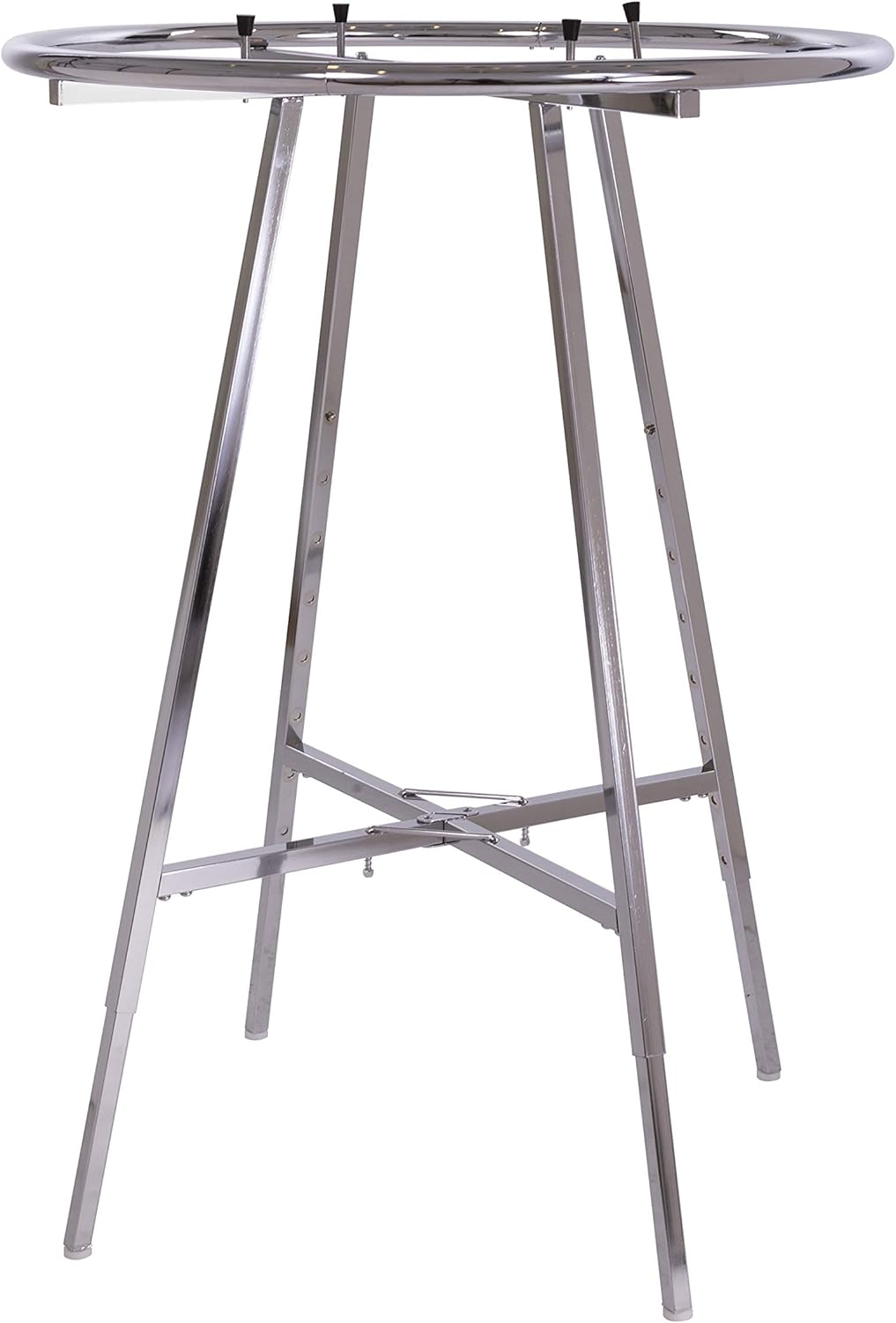 Econoco 36-Inch Folding Round Garment Rack, Adjustable 48–66″ Height Retail Display, Chrome Finish