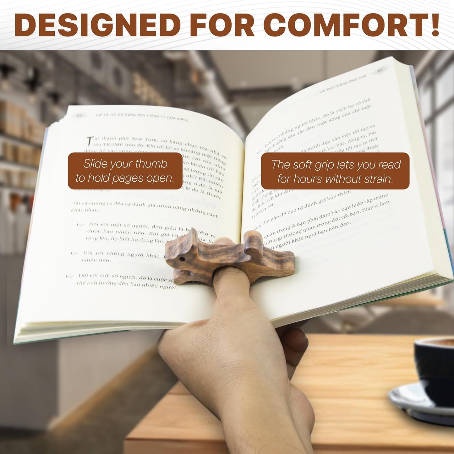 Walnut Dog Book Page Holder, Smooth Finish Wood Book Holder for Reading, Ideal Book Reader Gifts, Book Worm Gifts for Women, Thumb Book Page Holder - for Book Lovers & Literary Gifts (Mini)