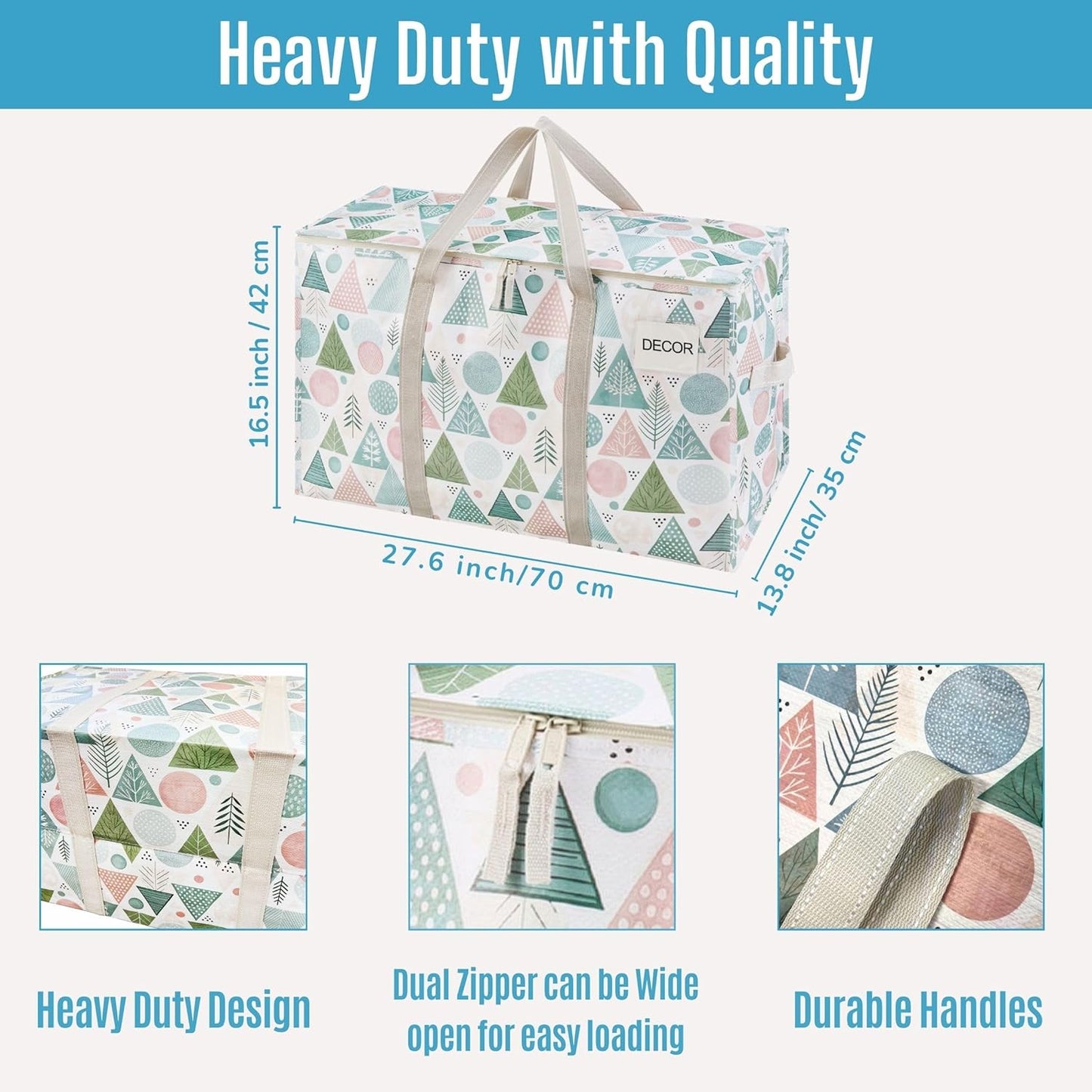 VENO 2 Pack Moving Bags and Large Christmas Storage Bins with lids. Alternative to Moving Boxes, Packing Supplies for College. Extra Large Heavy Duty Totes for Packaging (Pastel Forest, 2 Pack)