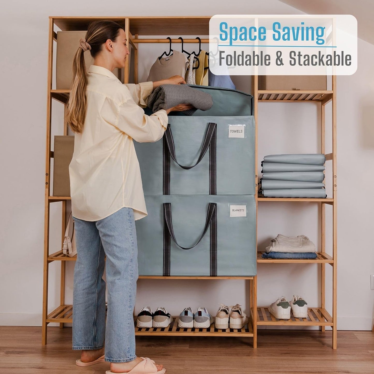 VENO 8 Pack Moving Bags and Large Christmas Storage Bins with lids. Alternative to Moving Boxes, Packing Supplies for College. Extra Large Heavy Duty Totes for Packaging (Light Blue Matte, 8 Pack)