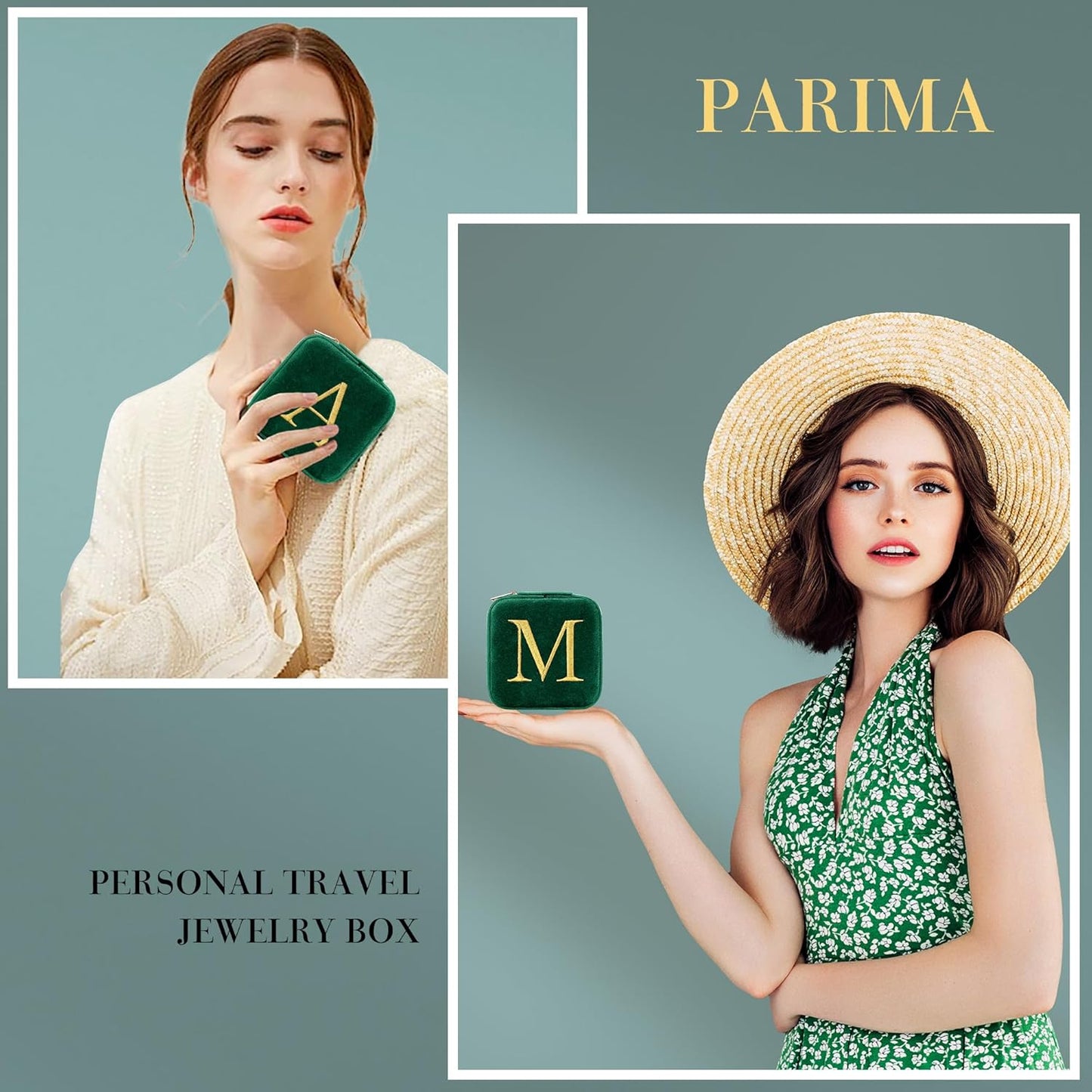 Parima Bridesmaid Proposal Gifts Wedding Day - Personalized Plush Velvet Bridesmaid Travel Jewelry Case Organizer Bridal Shower Bride Matron Maid Of Honor Bachelorette Gifts - Letter E, Green