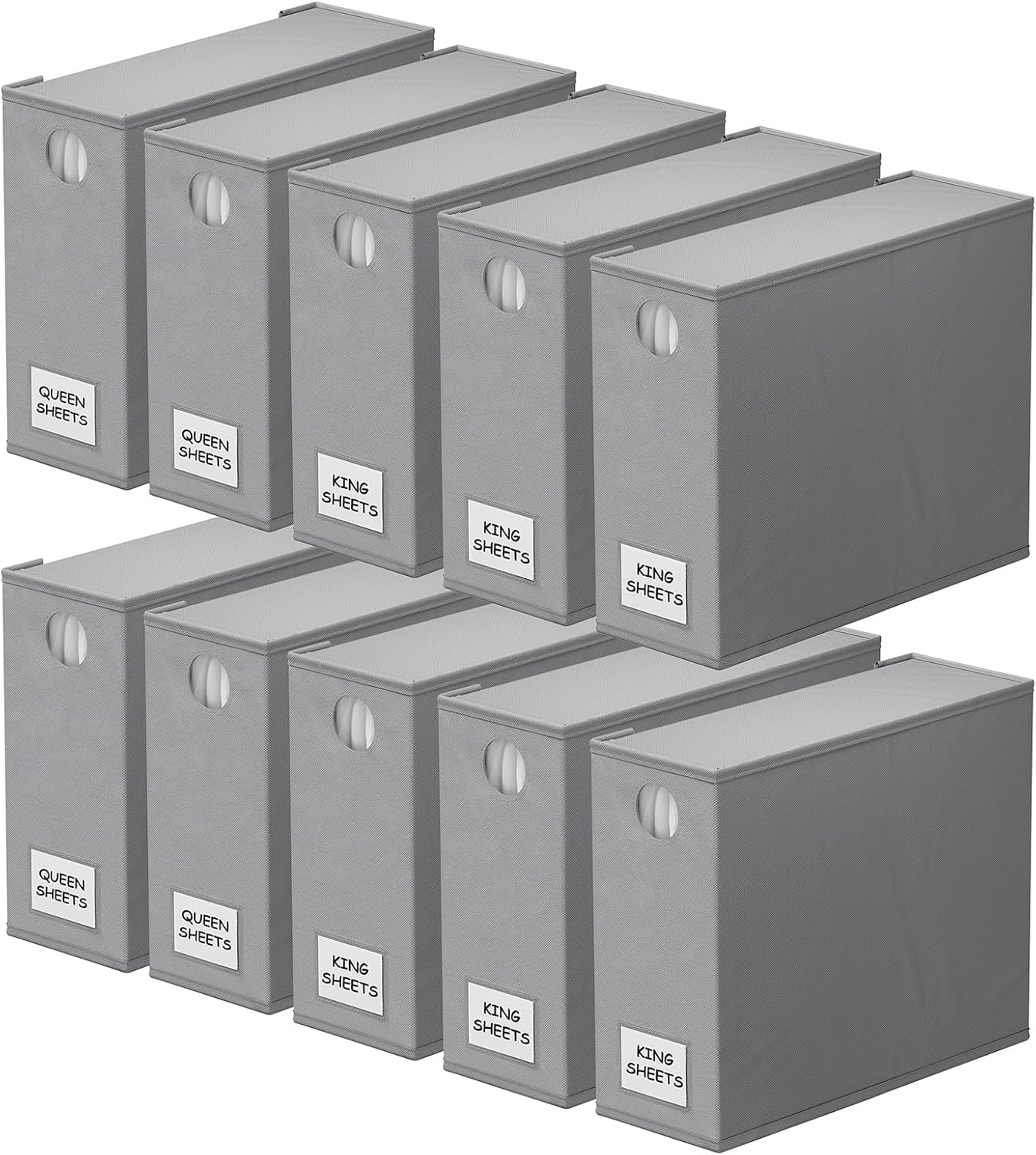 SpaceAid 10 Pack Bed Sheet Organizers and Storage, Foldable Sheet Organizer for Linen Closet, Sheets Set Folder Keeper with Window XL (Queen & King Size) Organizing Bedding Container, Gray