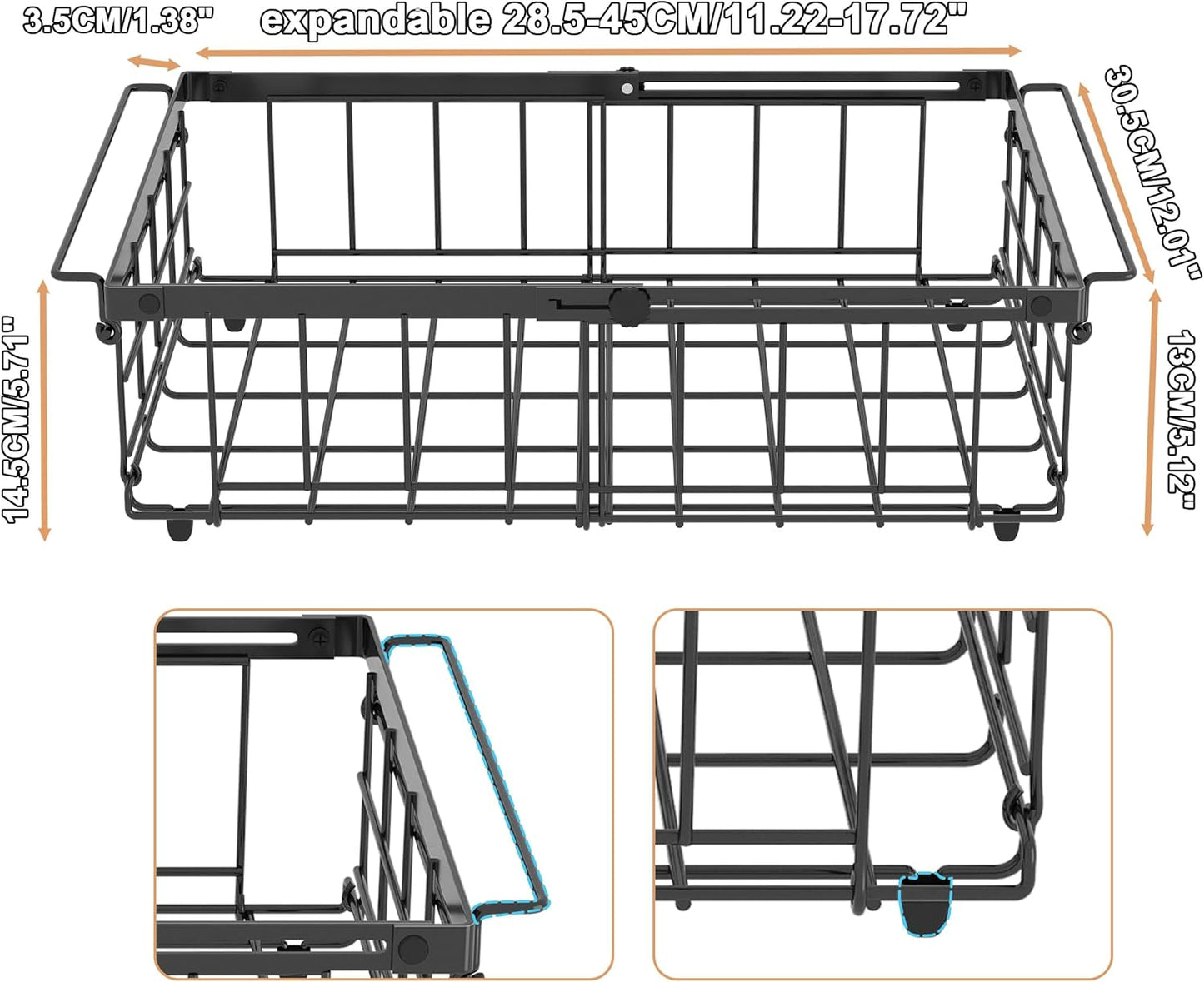 UMDONX Freezer Organizer Bins – Expandable from 11.2" to 17.7", Fit 5–10 Cu.Ft Chest Freezer, Hanging Storage Baskets for Deep Freezer, Easy Slide Access, 1 Pack (Black)