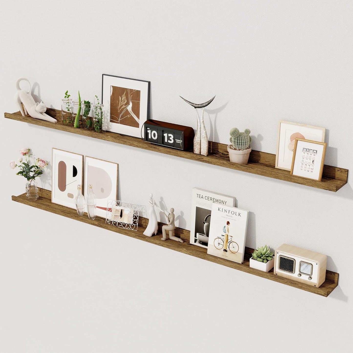 Axeman 55 Inch Floating Shelves - Picture Ledge Shelf Set of 2 - Rustic Brown Wall Shelves with Lip - Picture Shelf for Wall with Ledge - Photo Ledge Shelves for Pictures Nursery Books