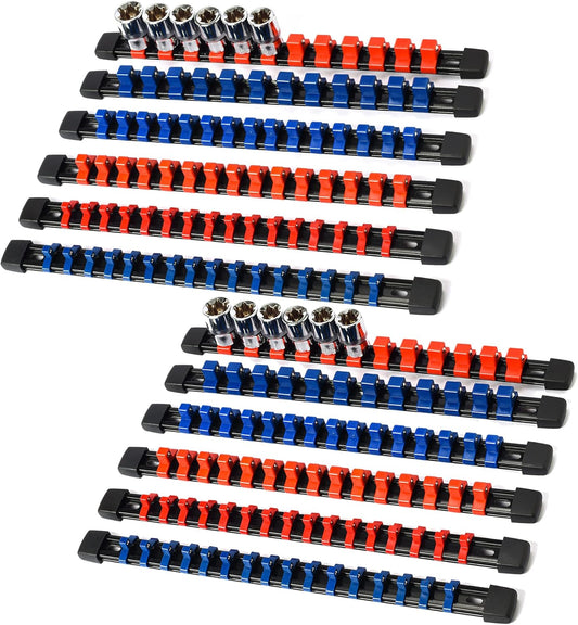 Socket Organizer Drive ABS Tools-Socket Holder, Premium Quality 12 Pieces Socket Holders Kit 1/4-Inch x 64 Clips, 3/8-Inch x 60 Clips, 1/2-Inch x 48 Clips