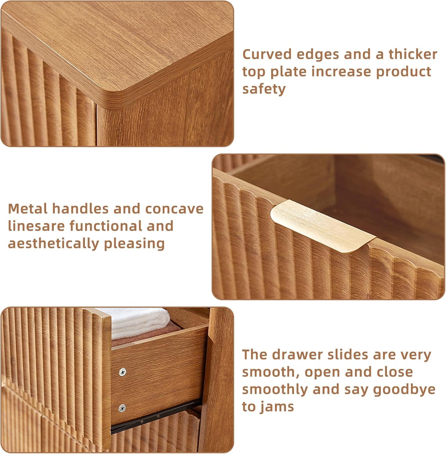 LEYAOYAO Fluted 6 Drawers Dresser Set of 2, 48" Wide Modern Chest of Drawers with Wood Grain Top, Curved Profile Design, Dresser TV Stand, Wooden Drawer Organizer for Bedroom, Living Room,Brown