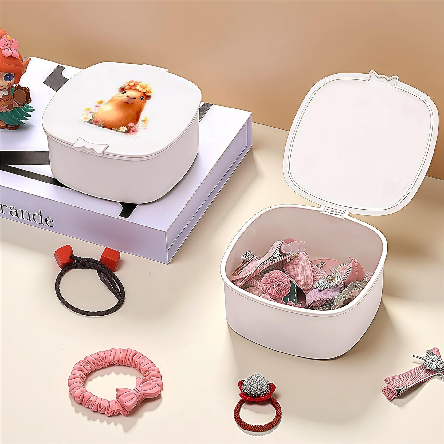 Small Hair Accessories Organizer Box For Girls Kids Teens Women, Hair clips/Ties/bands/pins/barrettes/scrunchies Organizer and Storage! (Capybara)