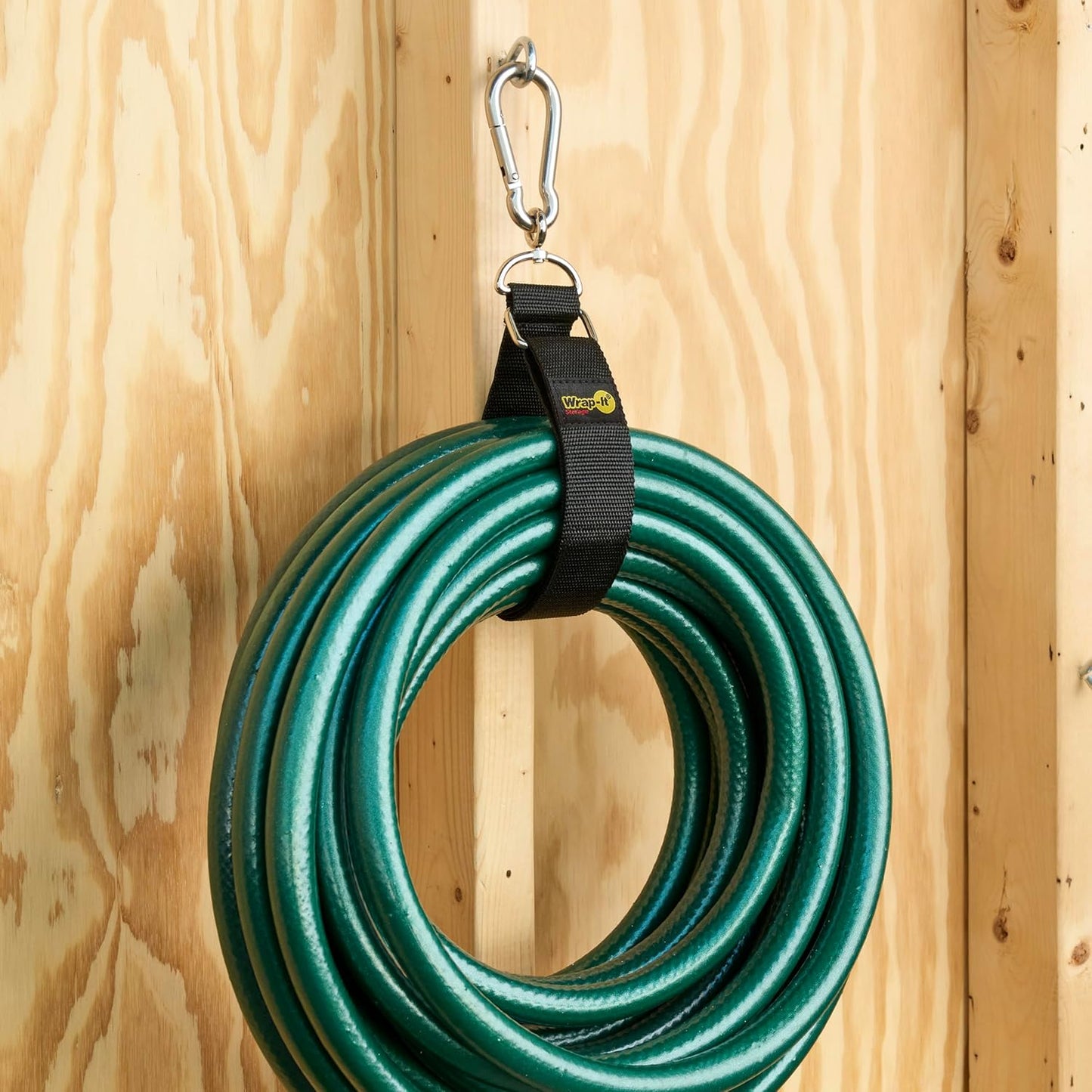 Hook 'n Hang Wrap-It Storage Straps - 24" (2-Pack) Black - Carabiner Straps for Cord Storage or Garden Hose Holder