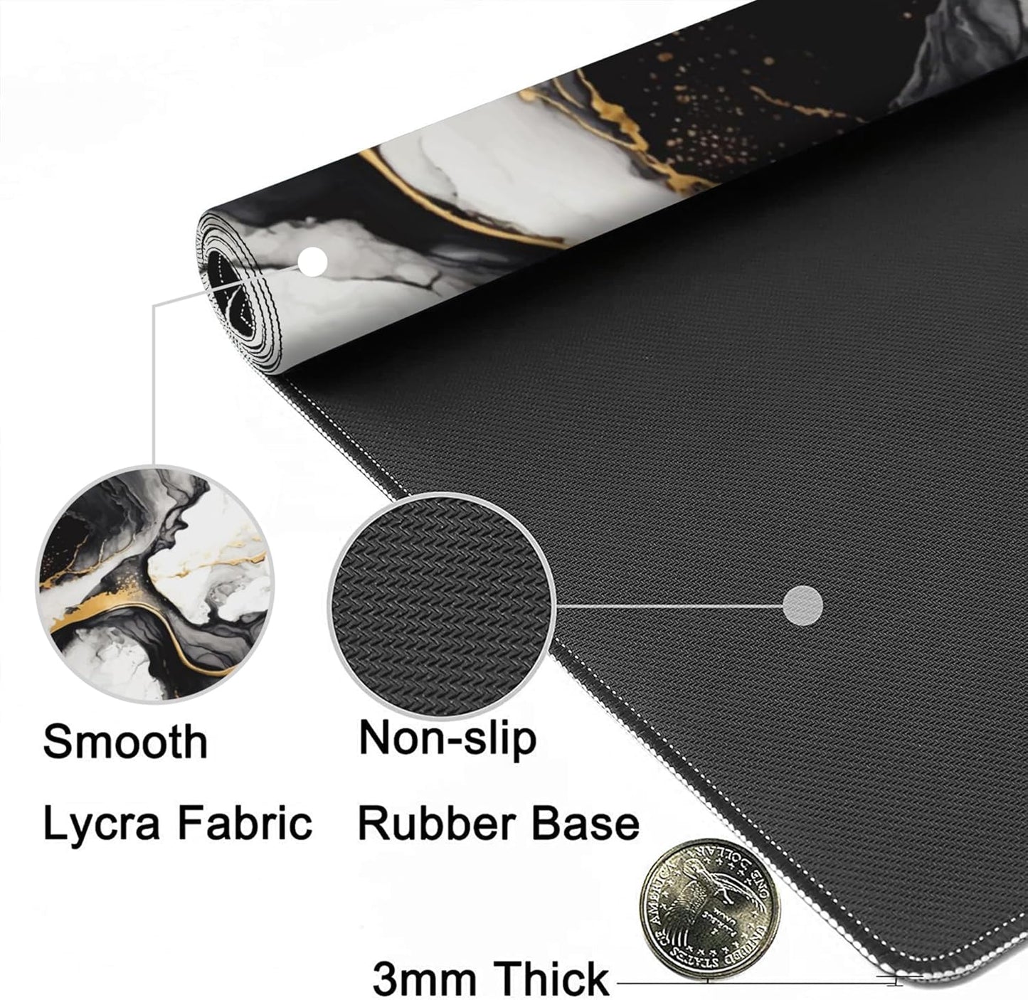 Gaming Mouse Mat Luxury Gold Abstract Fluid Art Large Mouse Pad Extended Mouse Pad Desk Mat Non-Slip Rubber Base Mice Pad Desk Pad for Office Game Home 35.4x15.75 in