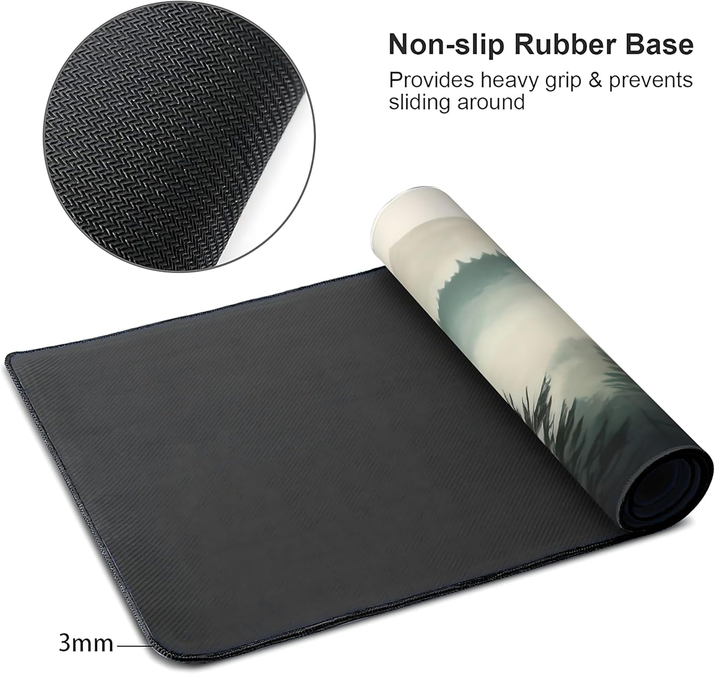 Misty Forest Large Mouse Pad,Gaming Keyboard Desk Pad,Extended Mouse Mat Non-Slip Rubber Base with Stitched Edges for Office Game Home XL 31.5"x11.8"