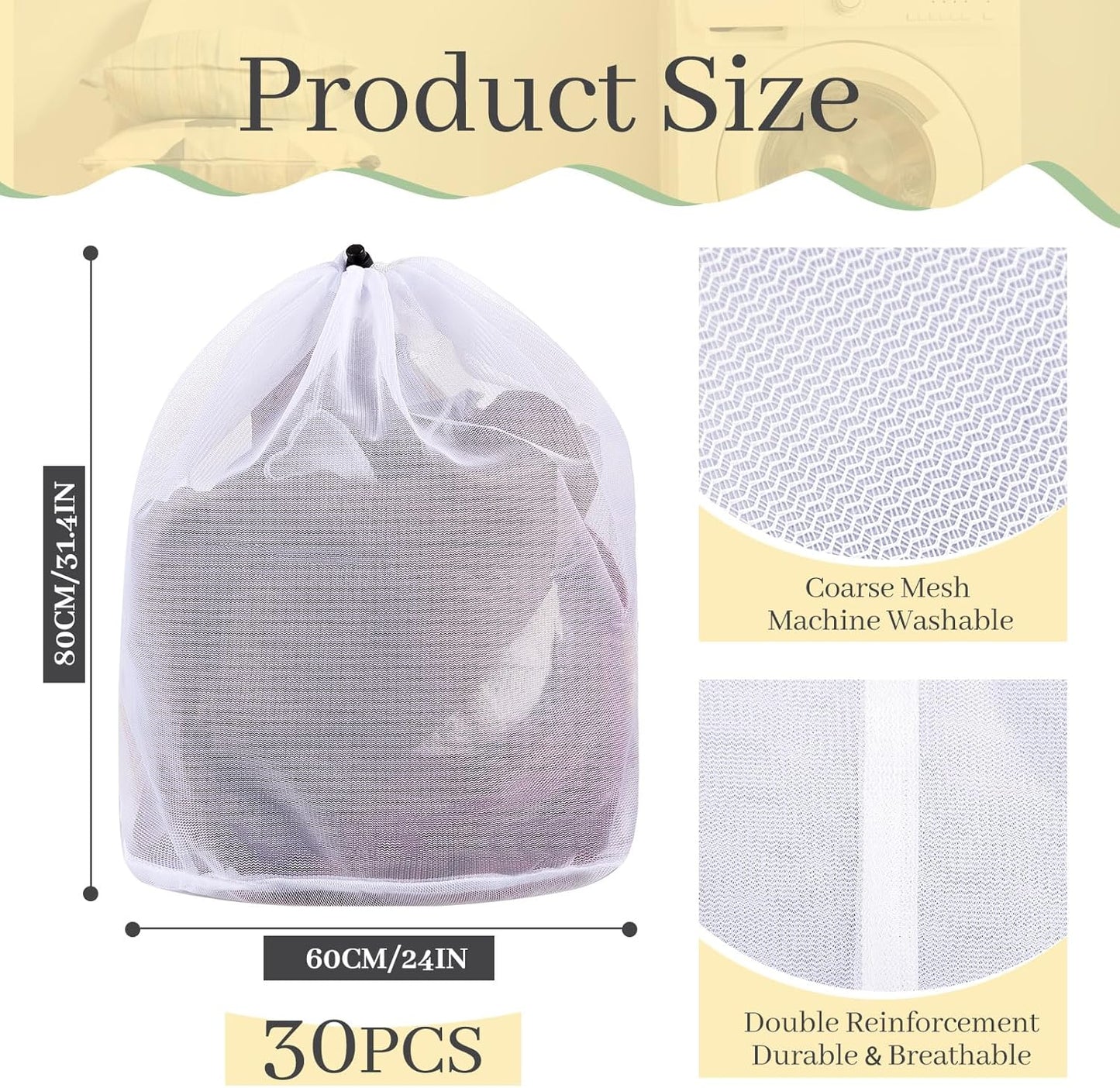 18 Pcs 24 * 32 Inches Fine Mesh Laundry Bag with Drawstring Large Heavy Duty Mesh Bag Machine Washable Sheet Drawstring Net for Delicates College Dorm