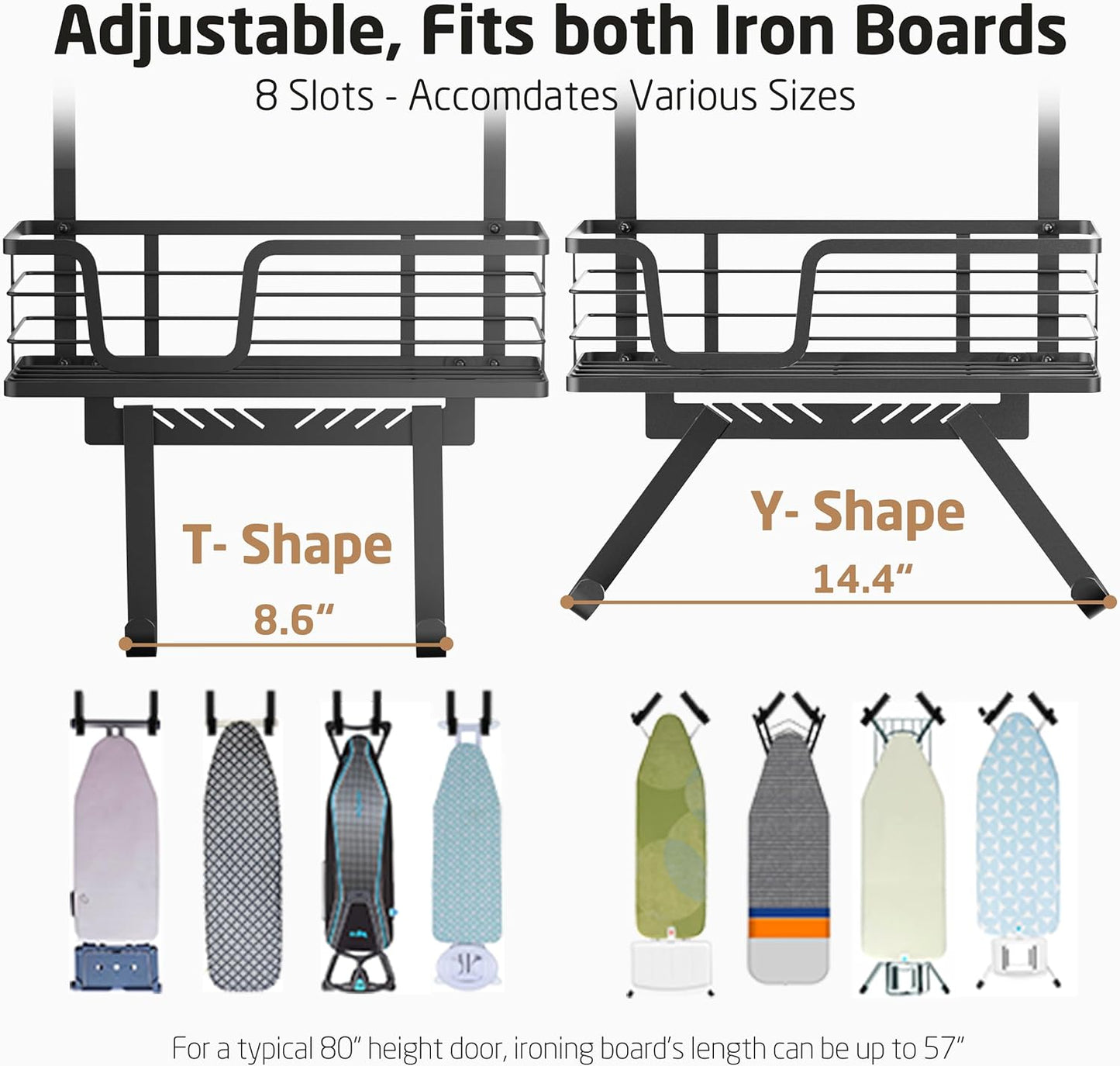 KES Over The Door Ironing Board Holder, Ironing Board Hanger for Laundry Room Organization and Storage Y and T Shaped Fits for 1 3/4 Doors Matte Black, HIR501B-BK