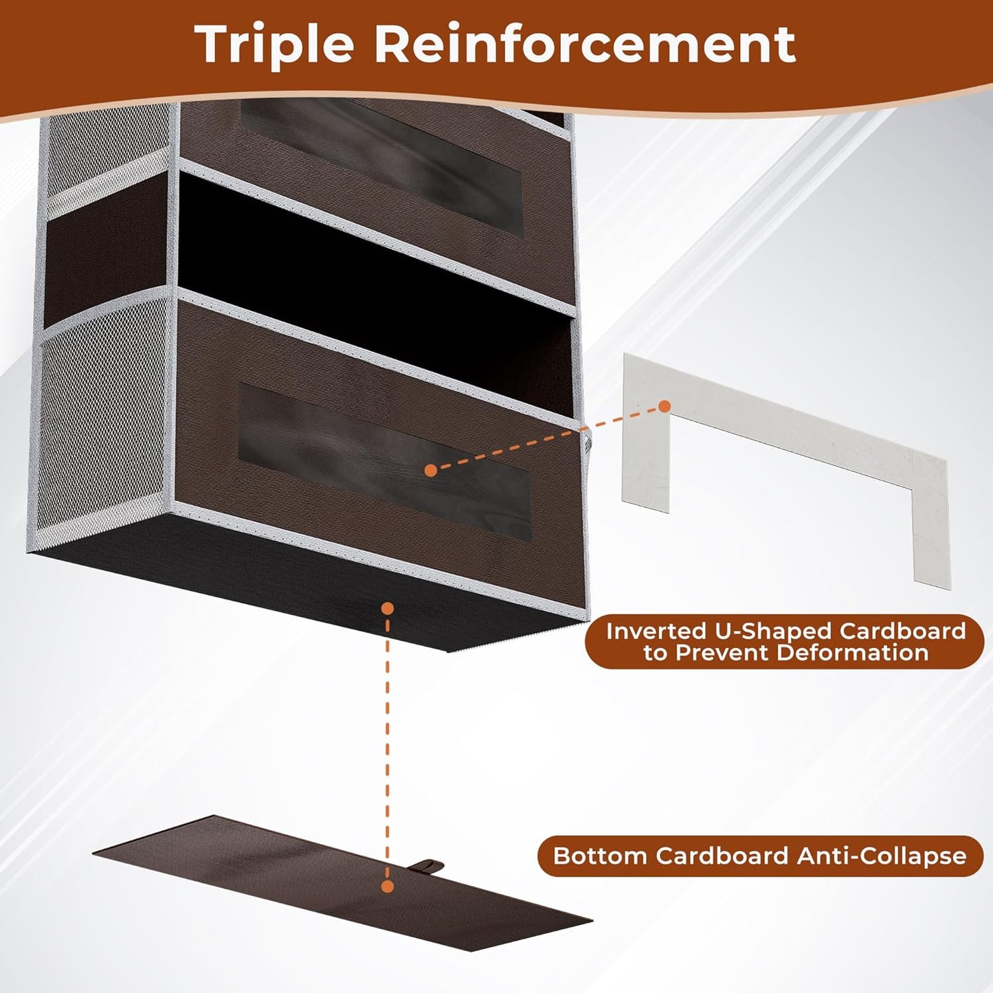 5-Tier Over The Door Storage Organizer with 10 Side Mesh Pockets, 48 lbs Load Capacity, 3 Hooks Design, Door Hanging Organizer with Clear Windows for Bathroom, Bedroom, Nursery, Kitchen-Brown