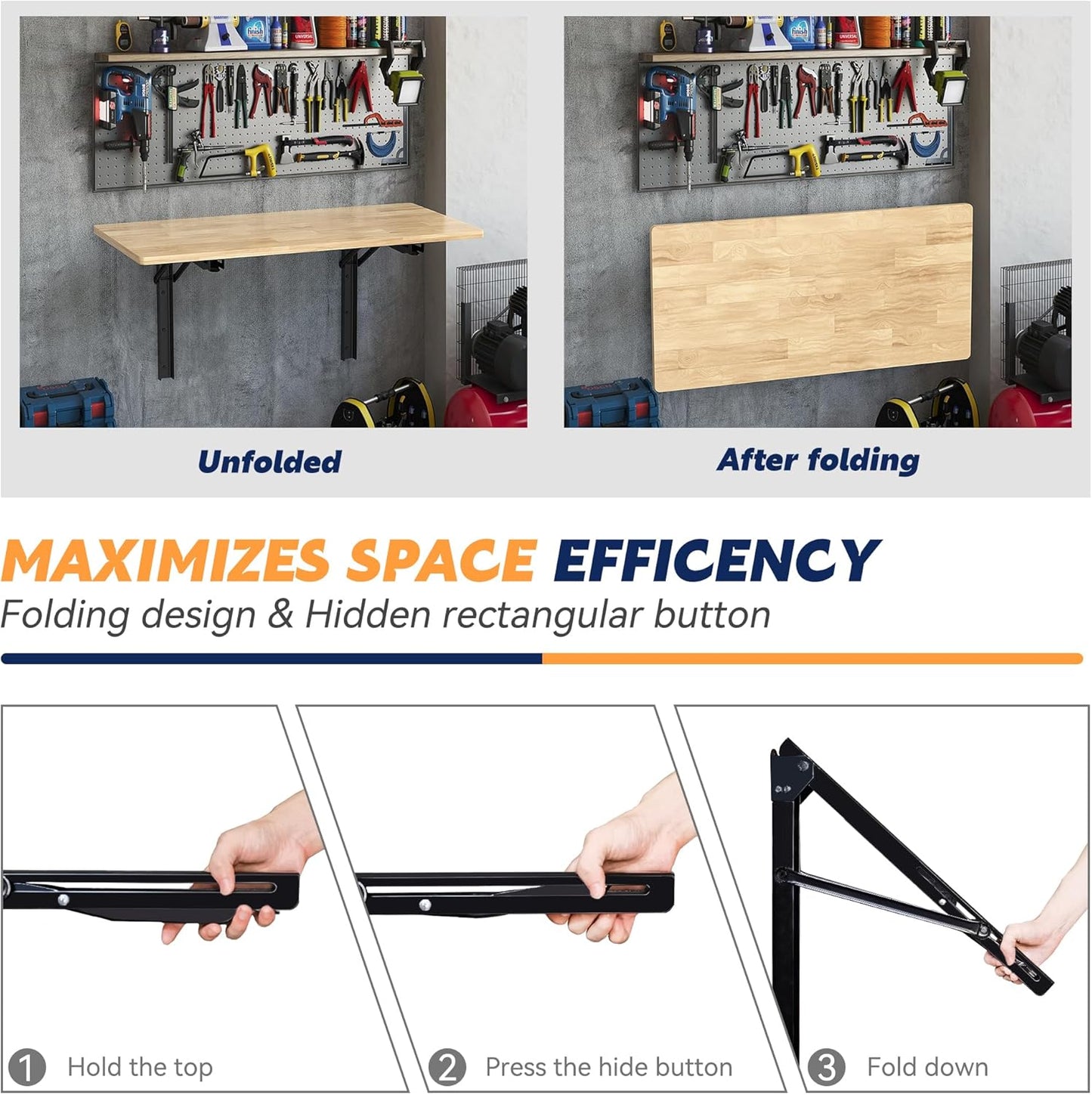 Ultrawall Wall Mounted Folding Workbench, Heavy Duty Foldable Work Table, Collapsible Desk for Workshop, Garage, Office, Home, Holds Up to 550LBS, 32”X18”