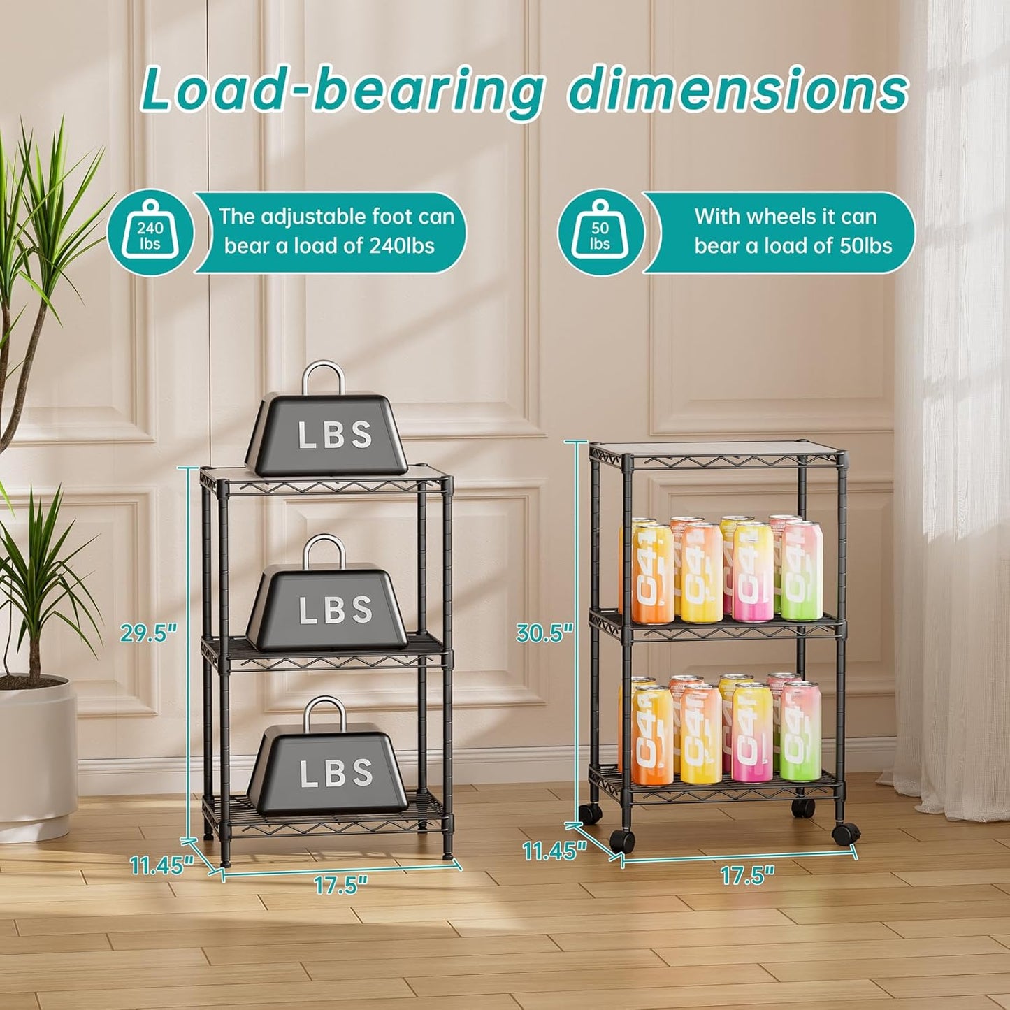 SINGAYE Shelf Closet Wire Shelving：Adjustable Metal Unit for Laundry Room Organization Bathroom Kitchen Home Storage with Wheels Small Pantry Rack Shelves