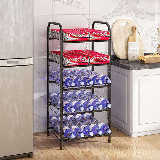 GILLAS 3 5 6 7 8 Tier Drink Organizer, Water Bottle Organizer, Metal Beverage Can Rack, Large Capacity Bottled Rack Water Bottle Holder Stand for Party, Cabinet, Countertop Kitchen, Black