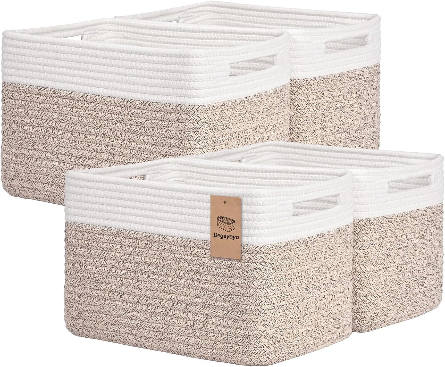 Storage Baskets for Organizing, 4 Pack Storage Baskets for Shelves, Woven Basket for Shelves, Closet Organization, Rectangle Organizer Basket Gifts Empty, 13"Lx8.7"Wx7.9"H Decorative Bins with Handles