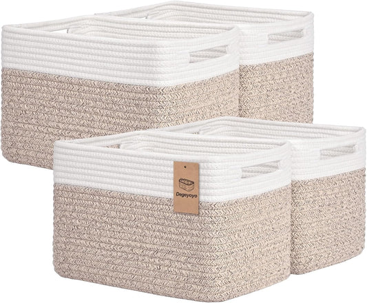Storage Baskets for Organizing, 4 Pack Storage Baskets for Shelves, Woven Basket for Shelves, Closet Organization, Rectangle Organizer Basket Gifts Empty, 13"Lx8.7"Wx7.9"H Decorative Bins with Handles