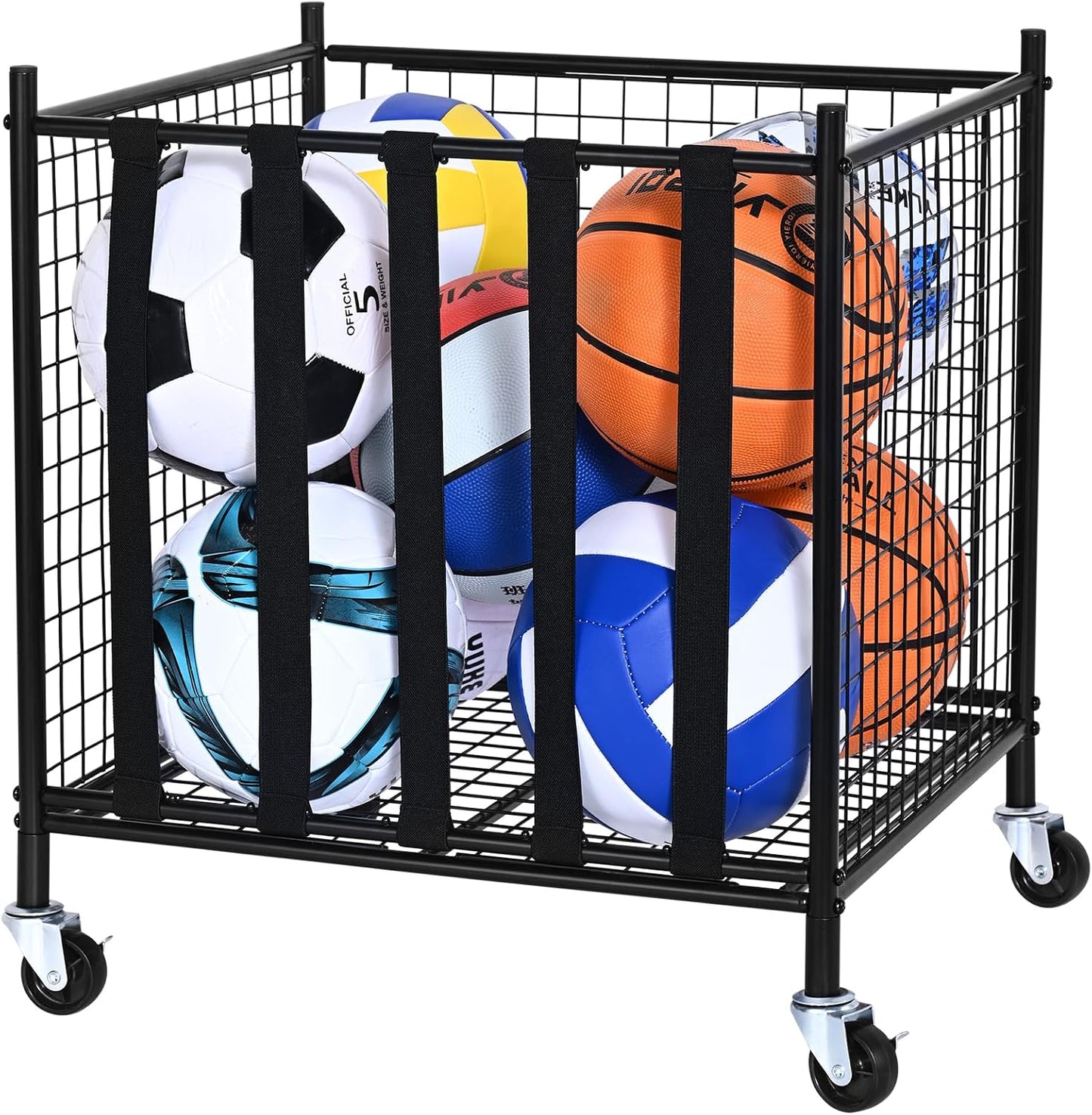 VEVOR Rolling Sports Ball Storage Cart, Lockable Basketball Cage with Double Lids, Sport Equipment Holder Organizer for Indoor Outdoor, Steel Storage Rack for Garages, Playgroup, Gym and Schools