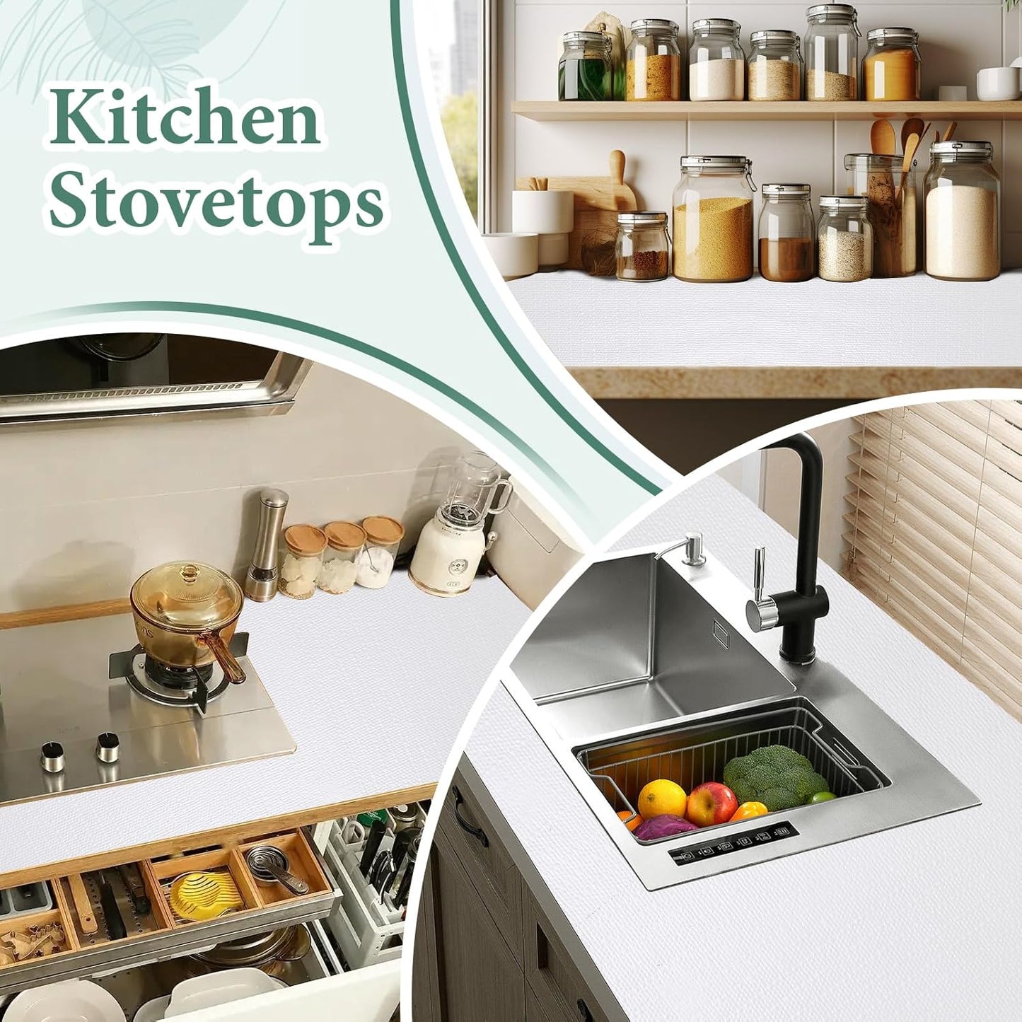 Drawer and Shelf Liner for Kitchen Cabinet: 17 in X 20 Ft Non Slip Waterproof Shelf Paper Non Adhesive Refrigerator Liners White Easy Liners for Bathroom Cupboard with Knife Tape Measure