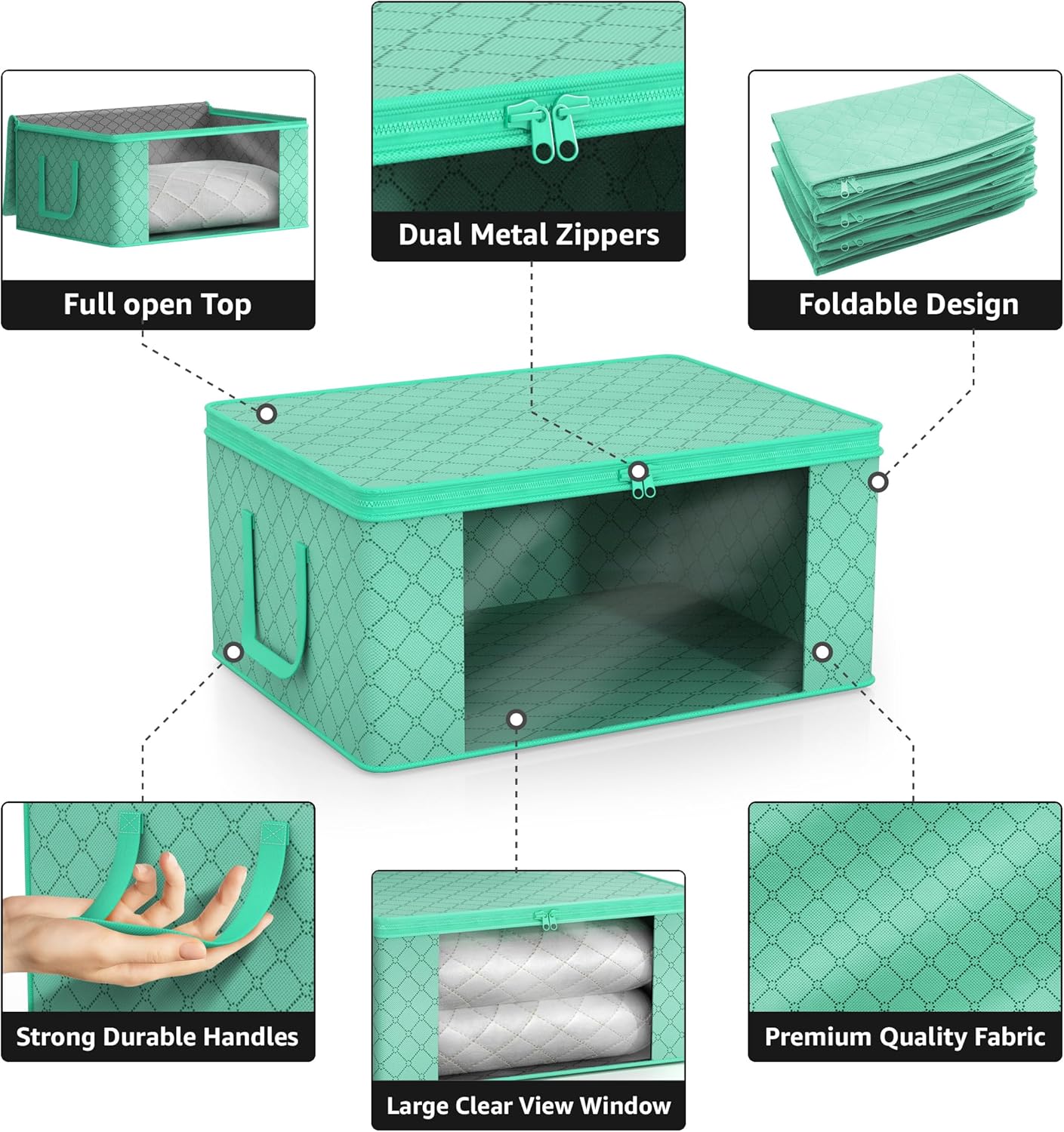 Sorbus Medium Clothes Storage Bags - Foldable Blanket Storage Bins for Organizing Bedroom, Closet, Clothing, Comforter, Organization with Clear Window, Lids and Carry Handles - Set of 8