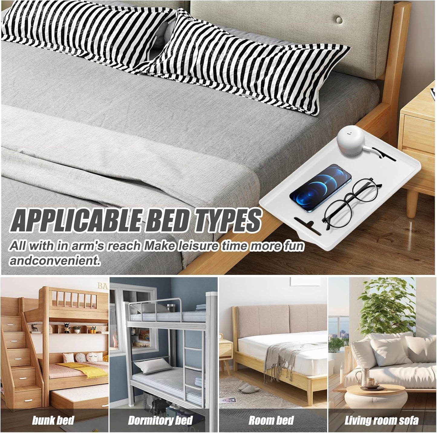 Bedside Table College Dorm Room Essentials Clip On Nightstand Floating Bed Side Table for Bunk Bed Top Bunk White - Send Goods from Local