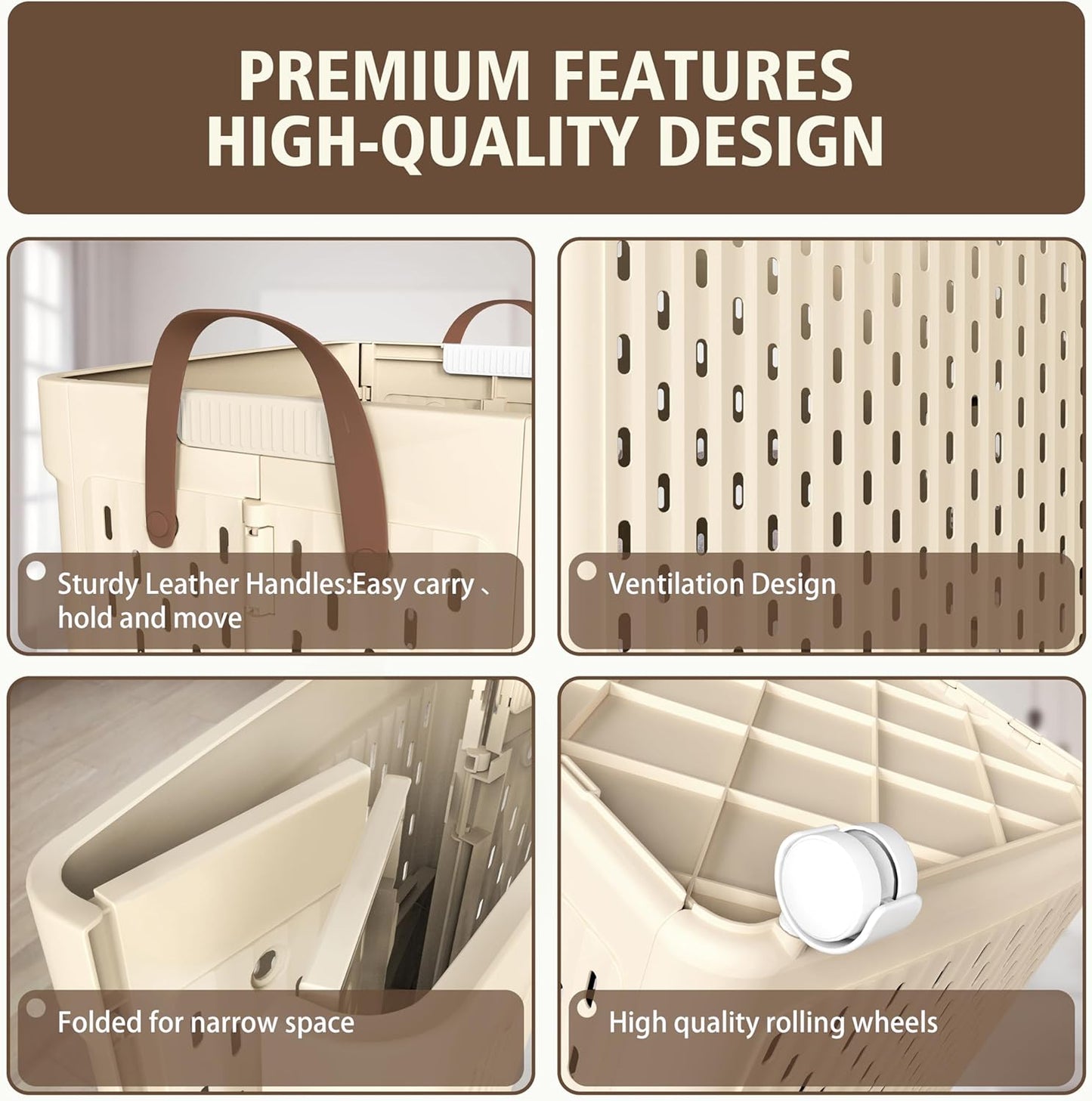UAK Laundry Basket with Wheels, Collapsible Plastic Laundry Hamper with Handle, Foldable Laundry Basket Organizer for Laundry and Bathroom (Light Yellow, XXL)
