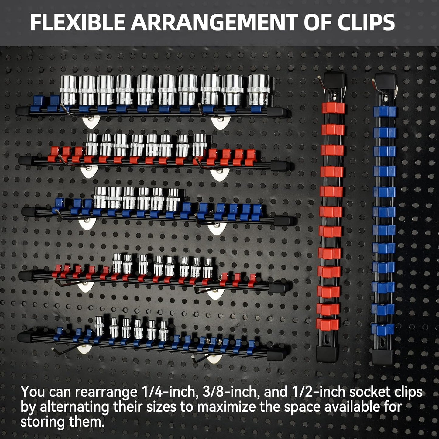 Socket Organizer Drive ABS Tools - Blue Socket Holder, Premium Quality 18 Pieces Socket Holders Kit 1/4-Inch x 96 Clips, 3/8-Inch x 90 Clips, 1/2-Inch x 72 Clips（18PC,Blue)