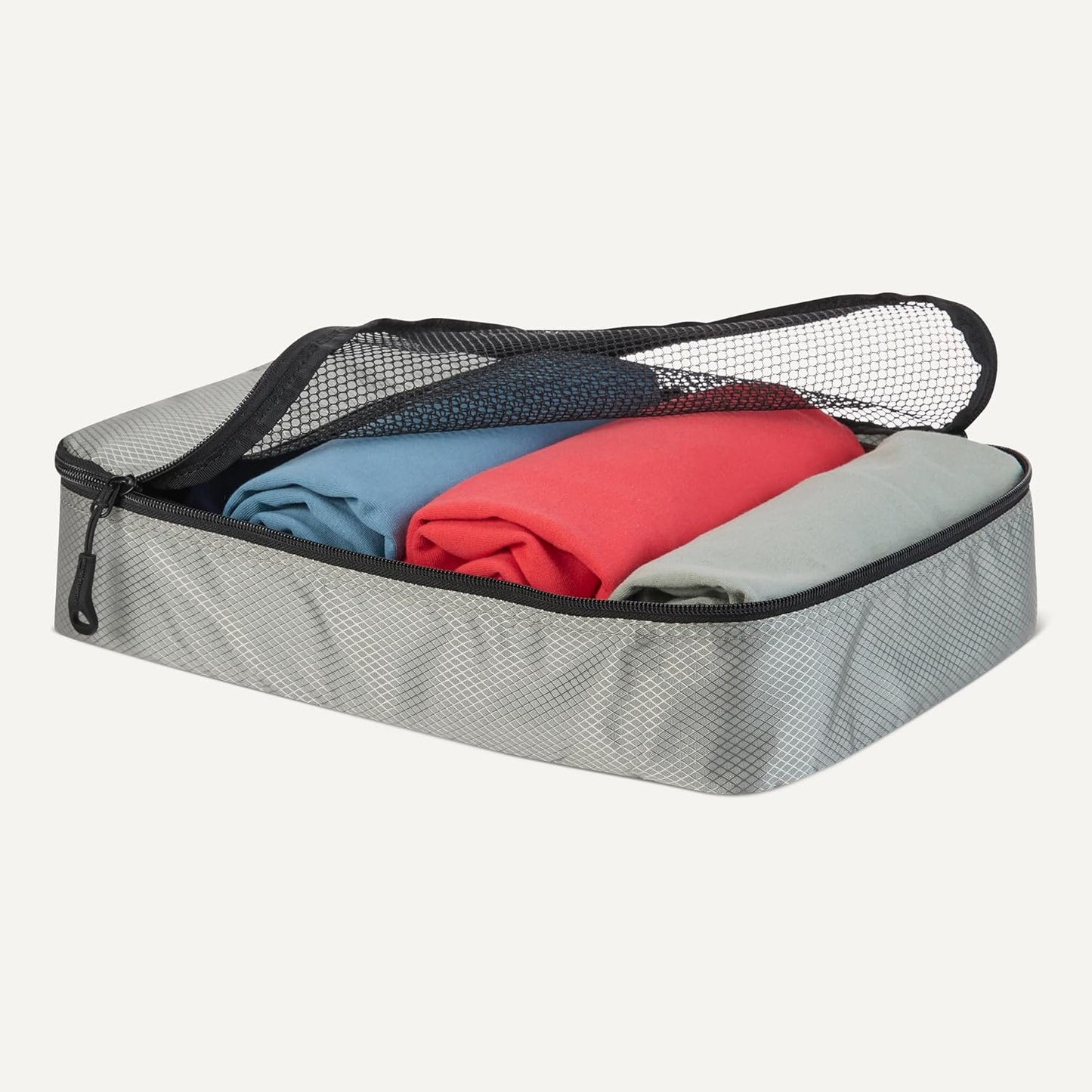 Amazon Essentials 4-Piece Packing Cubes Travel Accessories Set, Luggage Organizer with Double Zipper, Mesh Top, 100% Polyester, Small/Medium/Large/Slim, Gray (Previously Amazon Basics)