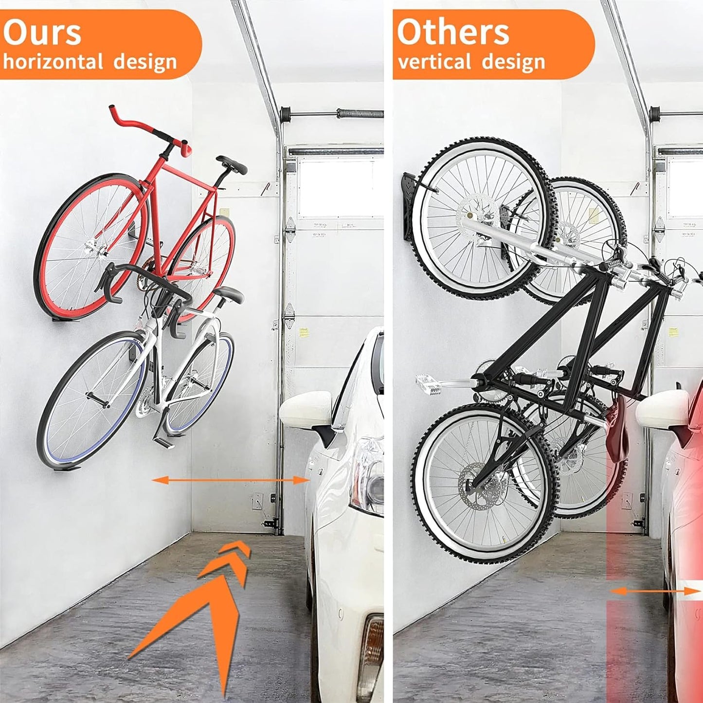 WALMANN 2 Pack Bike Pedal Hanger Wall Mount, Heavy Duty Horizontal Bike Rack for Garage Wall, Holds Up to 70LBS