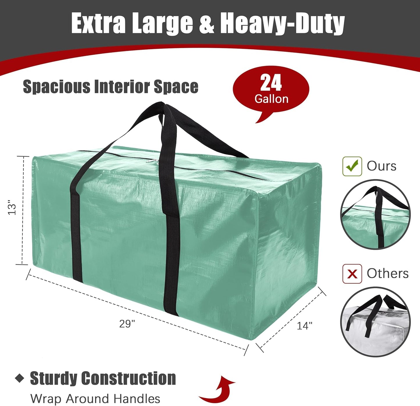 8 Pack Extra Large Moving Bags with Zippers & Carrying Handles, Heavy-Duty Storage Tote for Space Saving Moving Storage, Fold Flat, Alternative to Box and Bin,Teal
