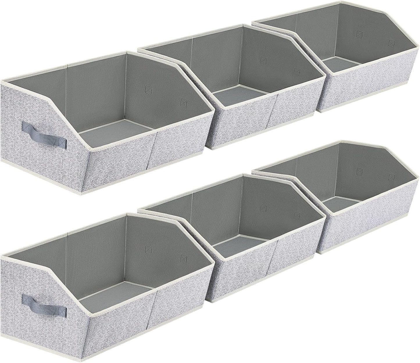 Closet Organizers Bins 6 Packs - Large Closet Shelf Organizer with Handles, Fabric Trapezoid Storage Bins, Collapsible Storage Cubes for Clothes, Towels, Light Gray