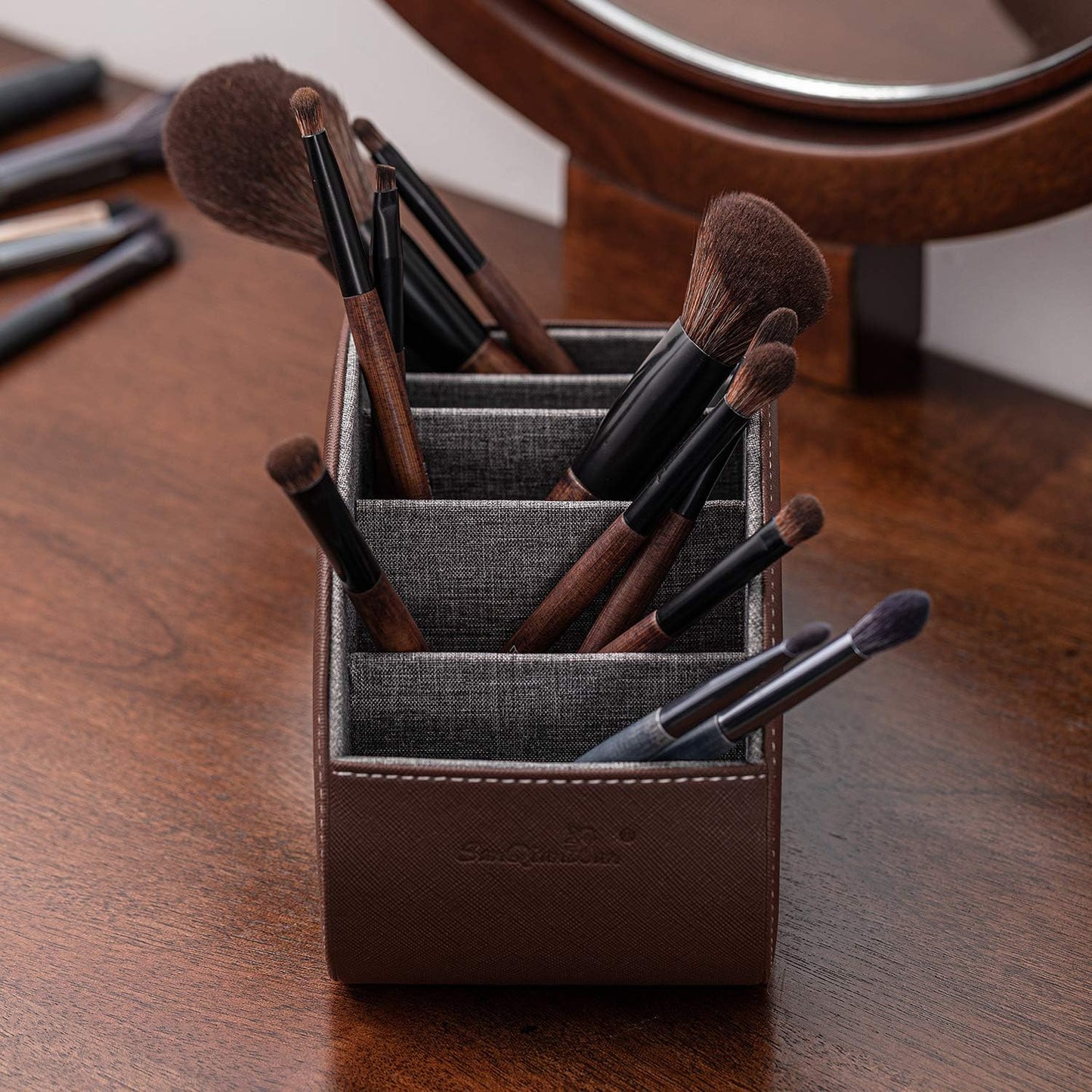 BONNY DODO Remote Control Holders Organizer Box with 5 Compartment PU Leather Multi-functional Office Desk Storage Caddy Store (Brown)
