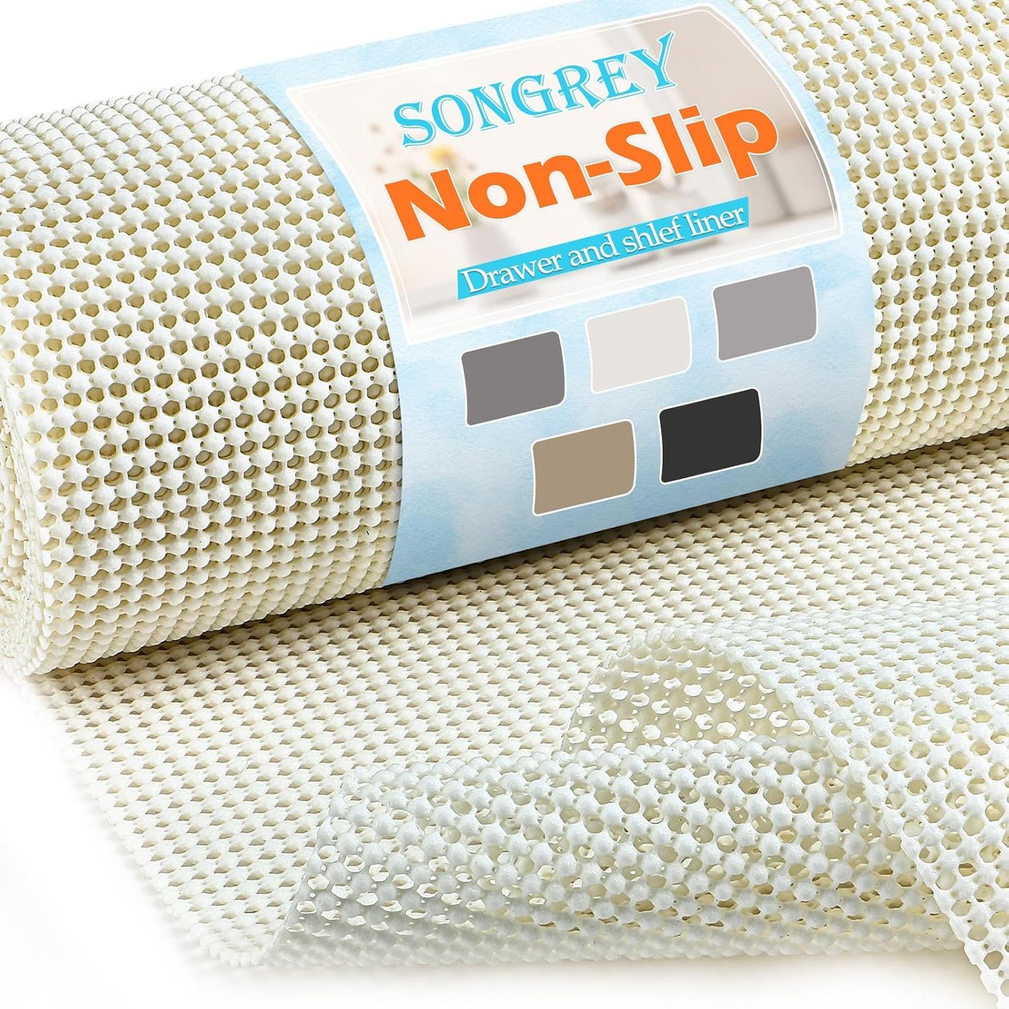 Songrey Non-Adhesive Drawer and Shelf Liner, Non Slip Cabinet Liners, Protect Kitchen Cupboard, Bathroom Drawers, Breathable, Thick Strong Grip mat (20IN x 20FT, Cream)