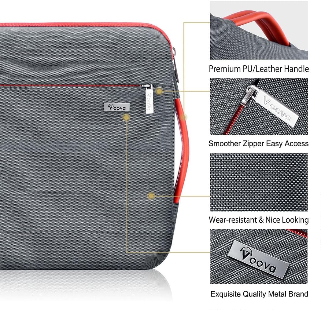 Voova Laptop Sleeve Case 14 15 Inch with Handle, 360° Protective Waterproof Slim Computer Bag Cover Compatible with MacBook Air 15 M2/M3/M4 2024-2025, MacBook Pro 14, Hp Chromebook 14, Grey