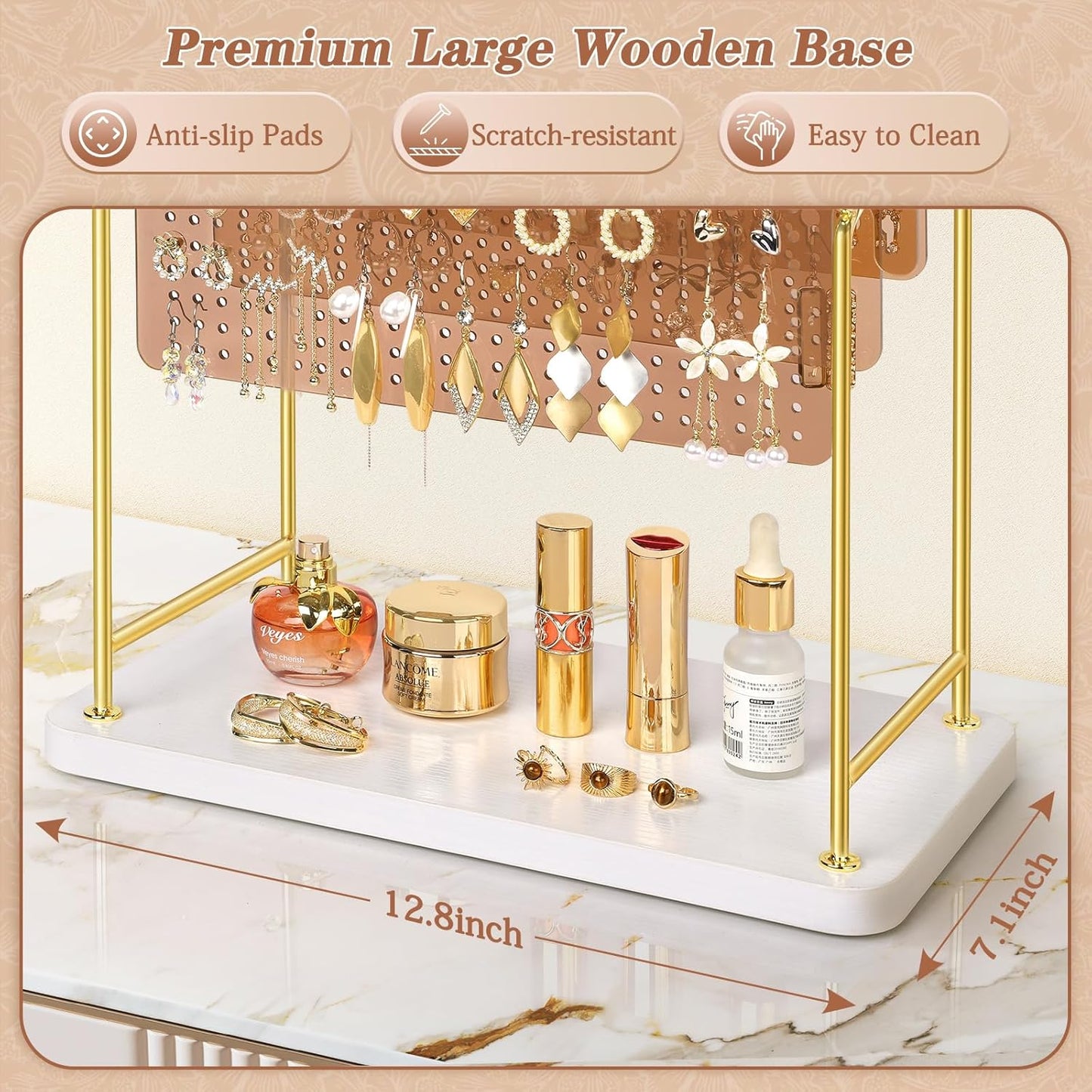 Earring Organizer, Earring Holder Display Stand with 3 Earring Storage Pegboards 568 Holes, Jewelry Organizer with Hook Rack for Stud Earrings Necklace, Acrylic Large Jewlery Hanger Towers for Women