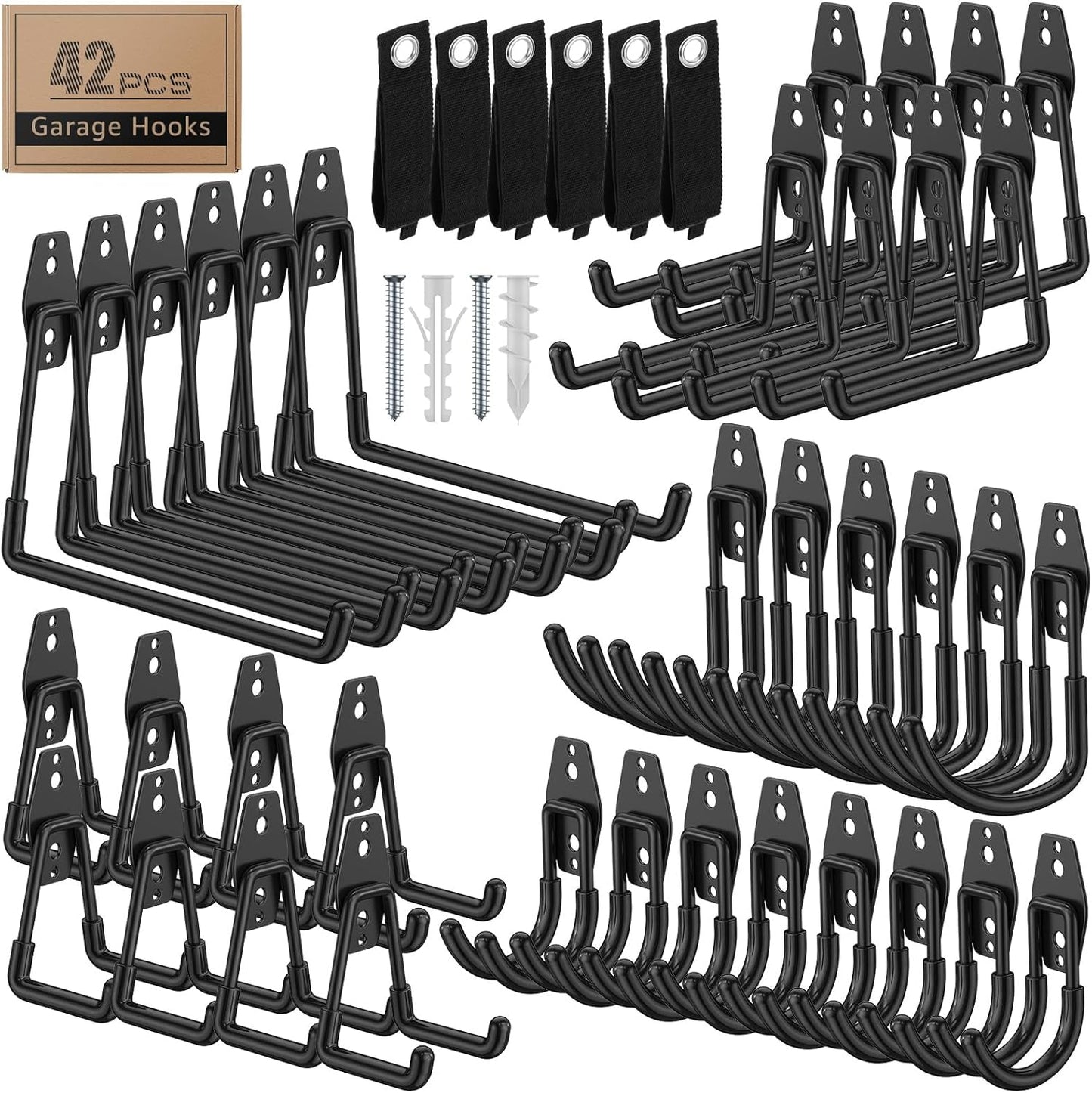 42 Pack Garage Hooks with Anti-Slip Coating Heavy Duty Wall Mount Hooks for Garage Storage and Hanging Hoses Bike Garden Tools Ropes etc