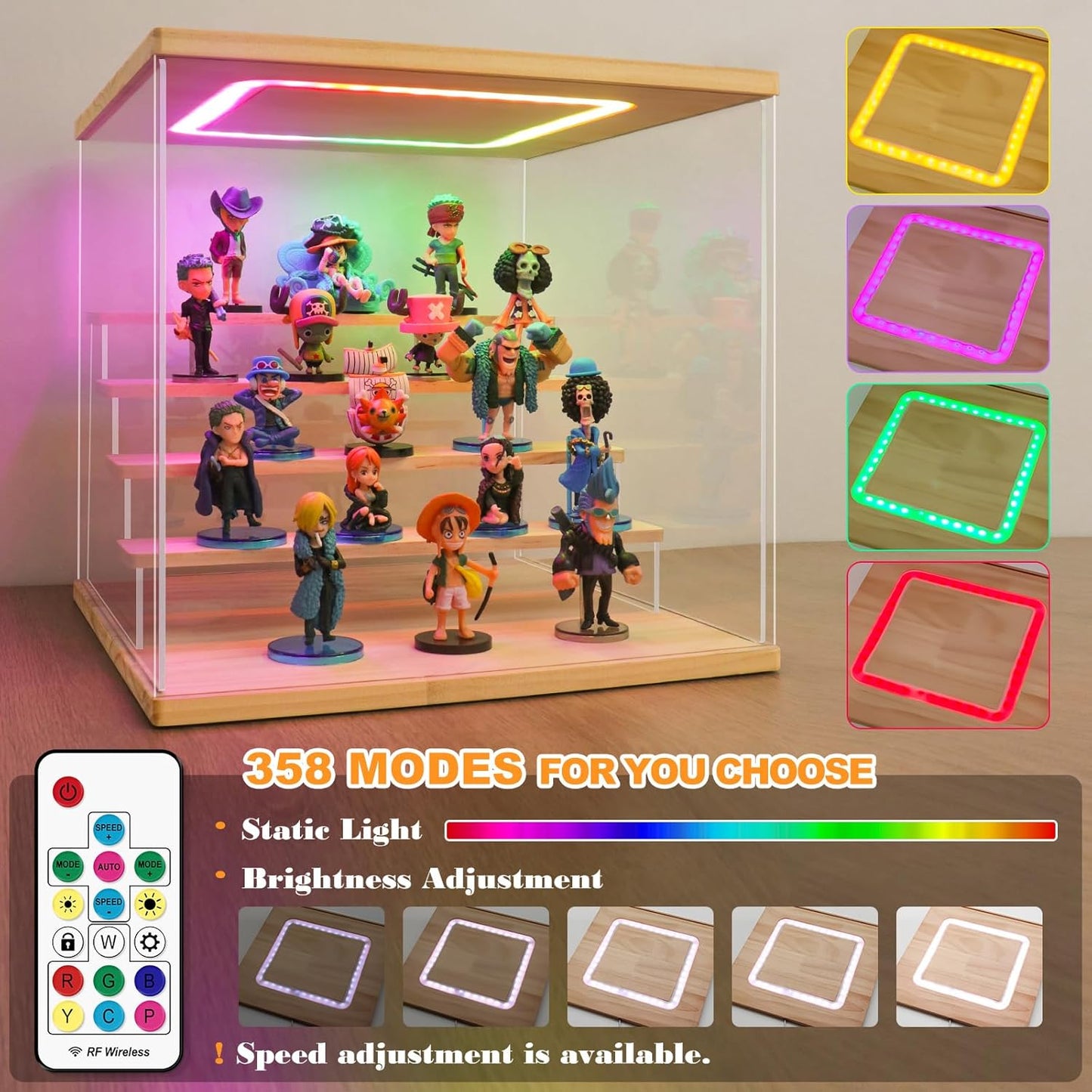 NONEMEY Clear Acrylic Display Case with Light ,3/4/5/6 Tier Multiple Color Lights via Remote Control Dustproof Display Box for Collectibles Figures Mini Toys (6 Tiers 19.6 * 12.5 * 16.5inch)