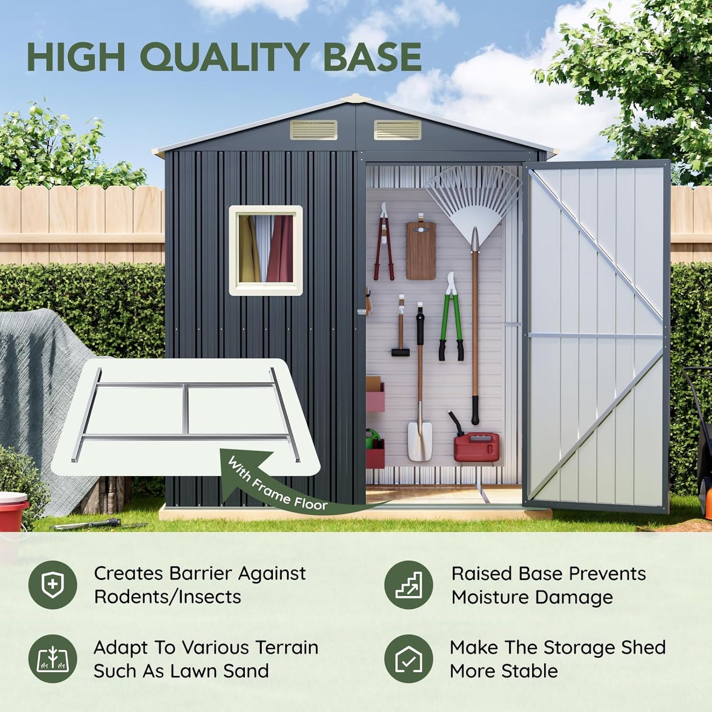 Update Version 6x4 FT Outdoor Metal Storage Shed, Single Door, 1 Clear Window, Tool Shed for Garden, Patio, Backyard Brown