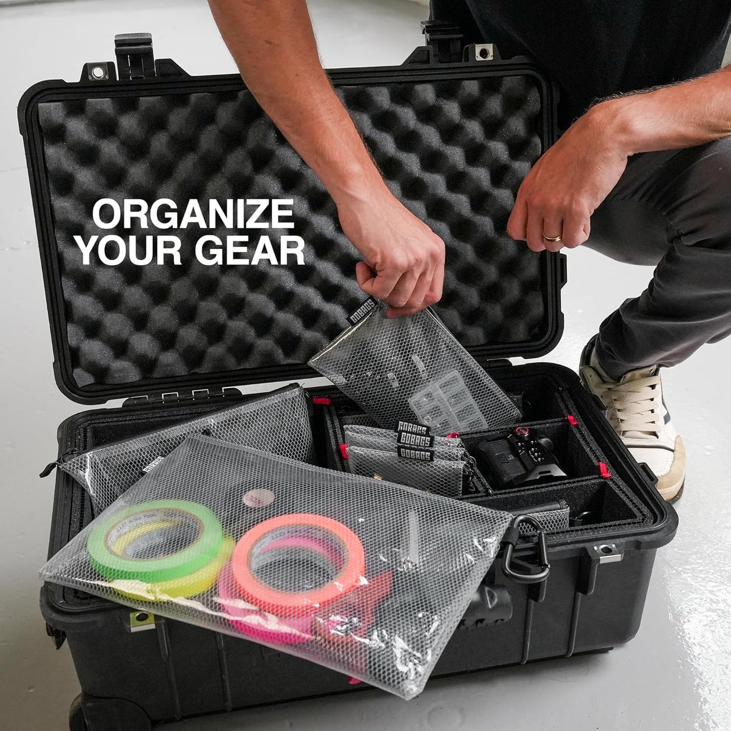 GOBAGS Air Production Large Clear Zipper Pouch (4‑Pack) – Cable Organizer & Travel Gear Bag for Electronics, Camera Accessories, Tool Pouch & Small Tech Storage