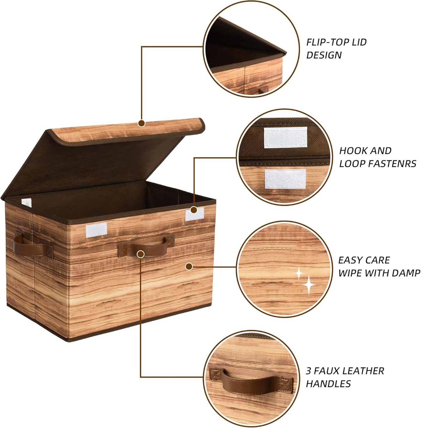 GRANNY SAYS Storage Boxes with Lid, Fabric Storage Bins with Lids, Decorative Closet Storage and Organizer, Wood Grain Print Bins, 2-Pack