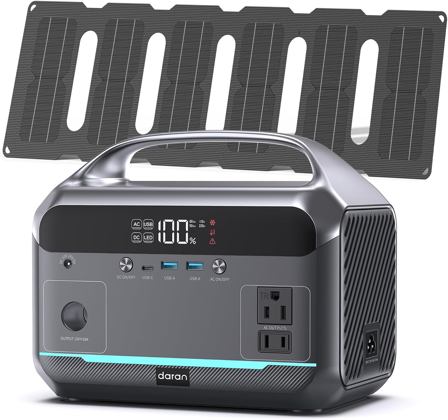 DARAN Portable Power Station with 40W Solar Panel Included, 288Wh (90,000mAh) LiFePO4 Battery, 350W (600W Peak), 7-Port Design, 2.1Hrs Fast Charing Solar Generators for Home, Outdoor Camping